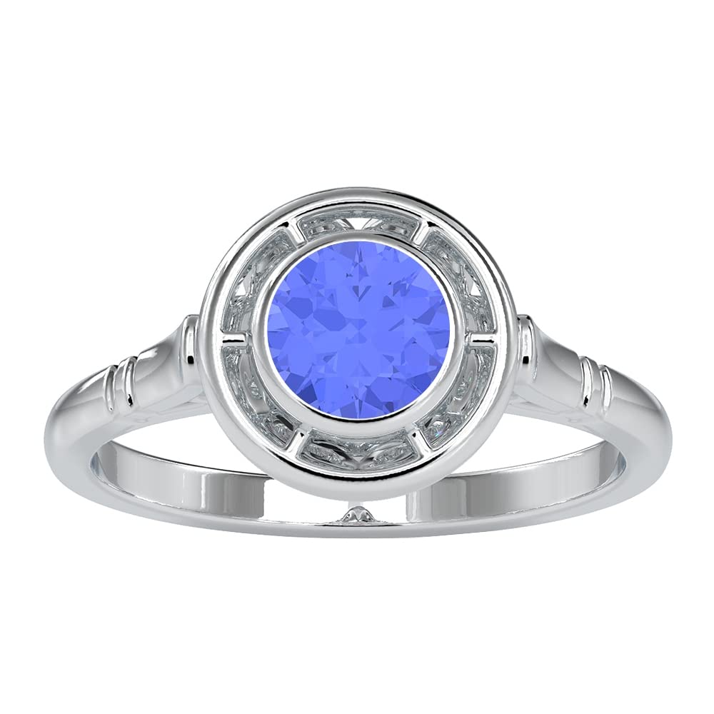 1/2 CT Tanzanite Antique Ring for Women - 5MM Bezel Set Solitaire Tanzanite Ring in 14K Solid Gold | Elegant Blue Tanzanite Jewelry for Weddings, Anniversaries & Special Occasions