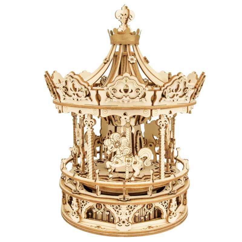 3D Mechanical Gears Music Box - Romantic Wooden Carousel DIY Construction Kit for Adults & Teens - Perfect for Home Decor, Gift Giving, and STEM Learning Activities