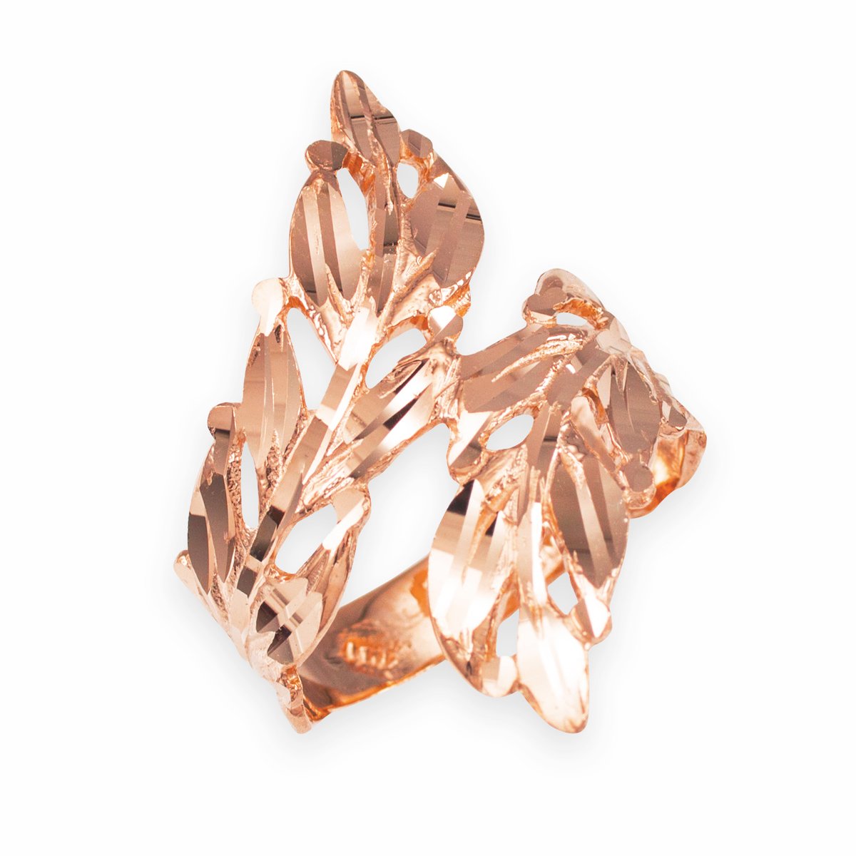 10k Rose Gold Double Laurel Wreath Leaf Ring - High Polish Finish for Women, Elegant Vintage Jewelry Gift for Anniversary, Wedding, or Special Occasions