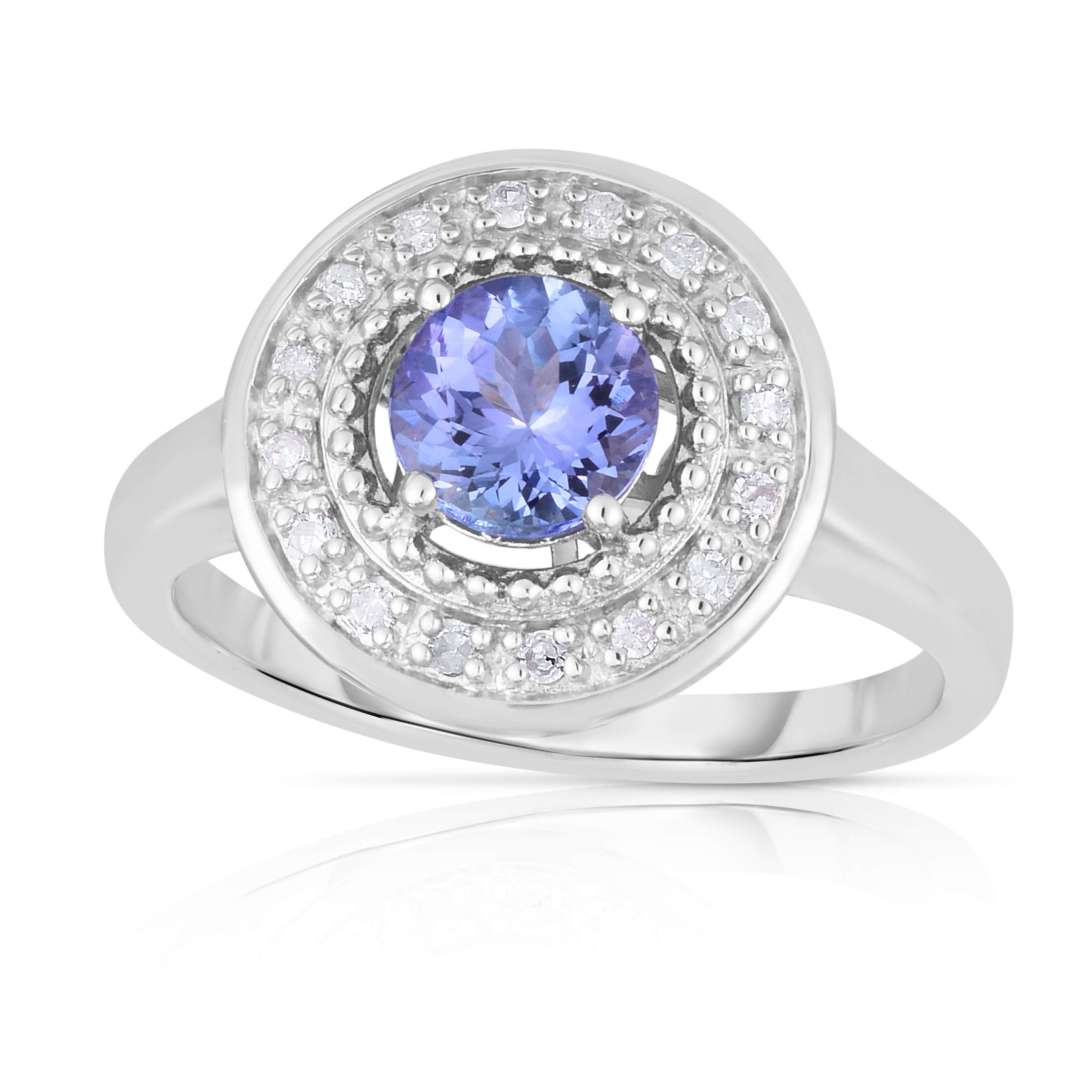 Genuine Tanzanite & Diamond Halo Ring for Women - 925 Sterling Silver Engagement Ring, Anniversary Gift for Wife, Girlfriend - Perfect for Valentine's Day, Birthday & Special Occasions