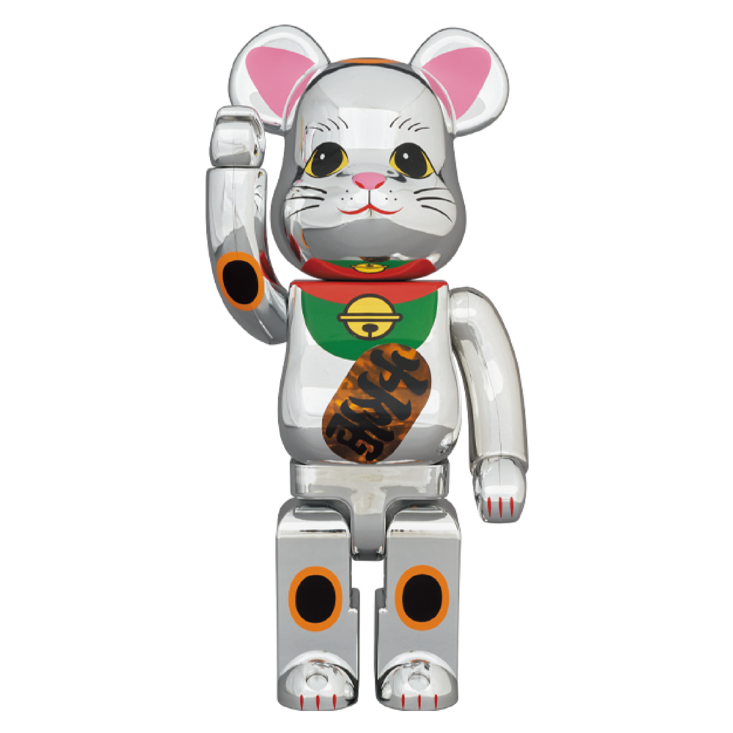 BE@RBRICK Lucky Cat Silver Plated 400% Glowing Collectible Figure - Perfect for Anime Fans, Home Decor & Gift Giving