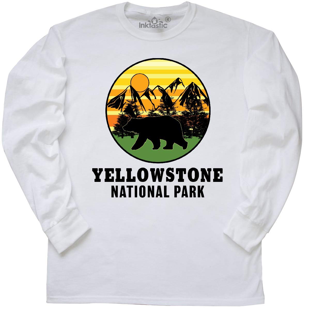 Yellowstone National Park Bear Mountains Long Sleeve T-Shirt - Vintage National Park Graphic Tee for Hiking, Camping & Outdoor Adventures