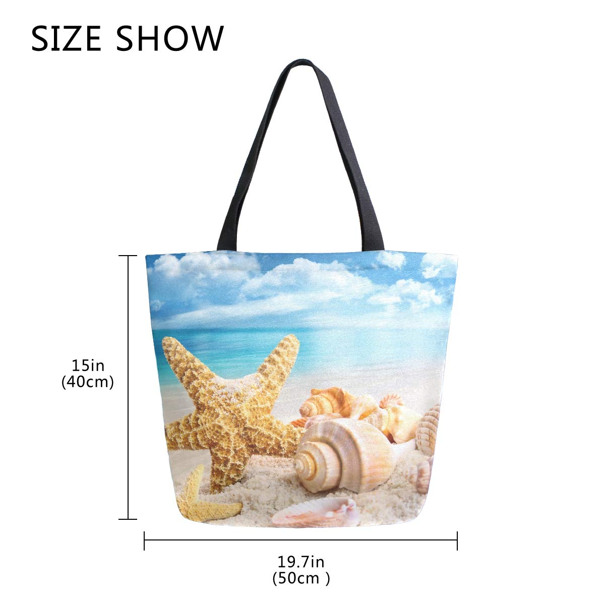 ALAZA Starfish Seashell Beach Canvas Tote Bag - Large Reusable Cotton Shoulder Purse for Women | Perfect for Summer Travel, Work, Shopping & Grocery Trips
