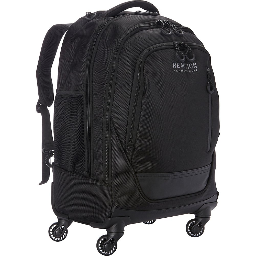 Kenneth Cole REACTION 17 Inch Polyester Laptop Backpack with Dual Compartments & 4-Wheel System - Black | Perfect for Business Travel, College & Commuting