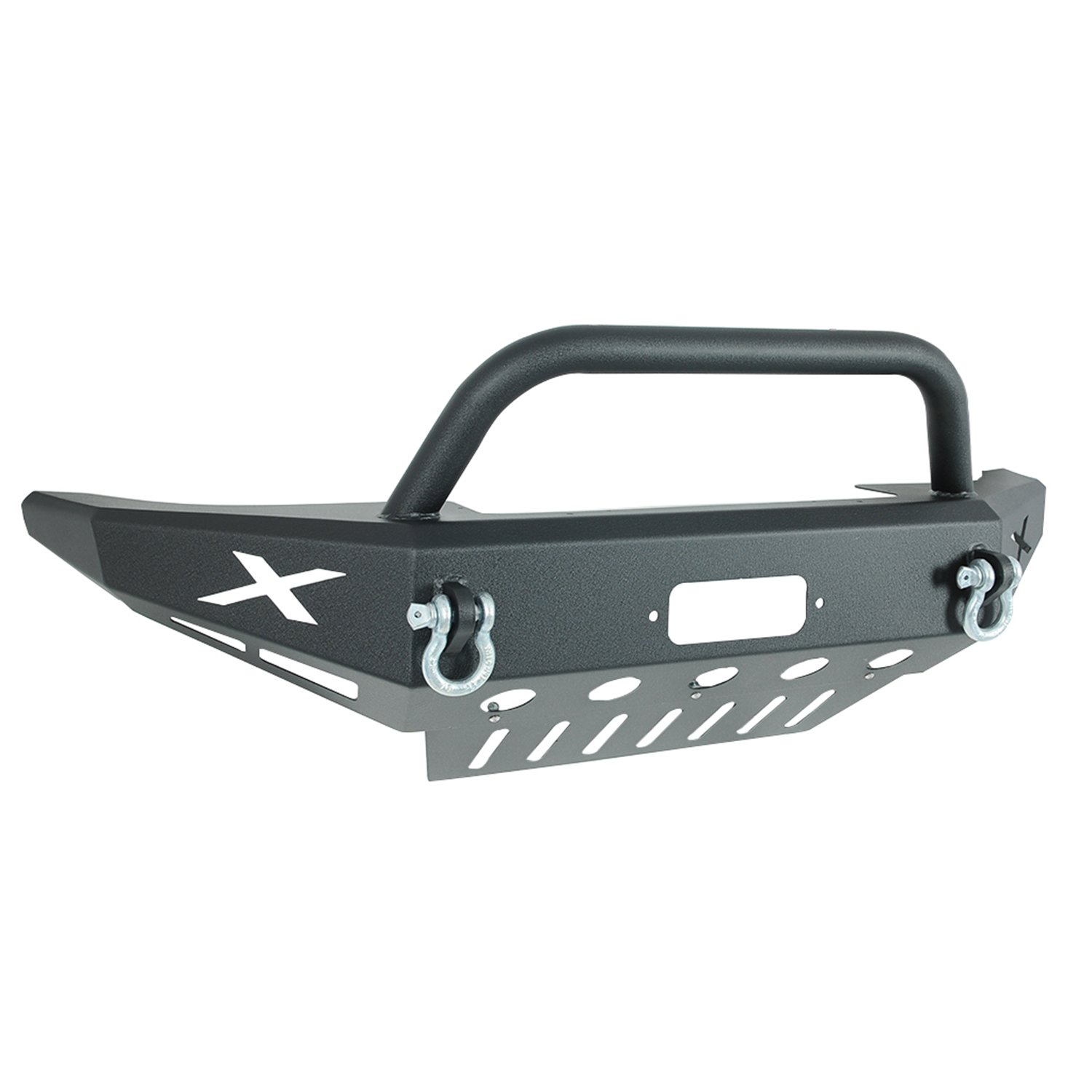 57-0402 Heavy Duty Front LED Winch Bumper for Jeep Wrangler & Off-Road Trucks - Black Powder Coated Steel Construction - Perfect for Off-Roading, Rock Crawling & Trail Adventures