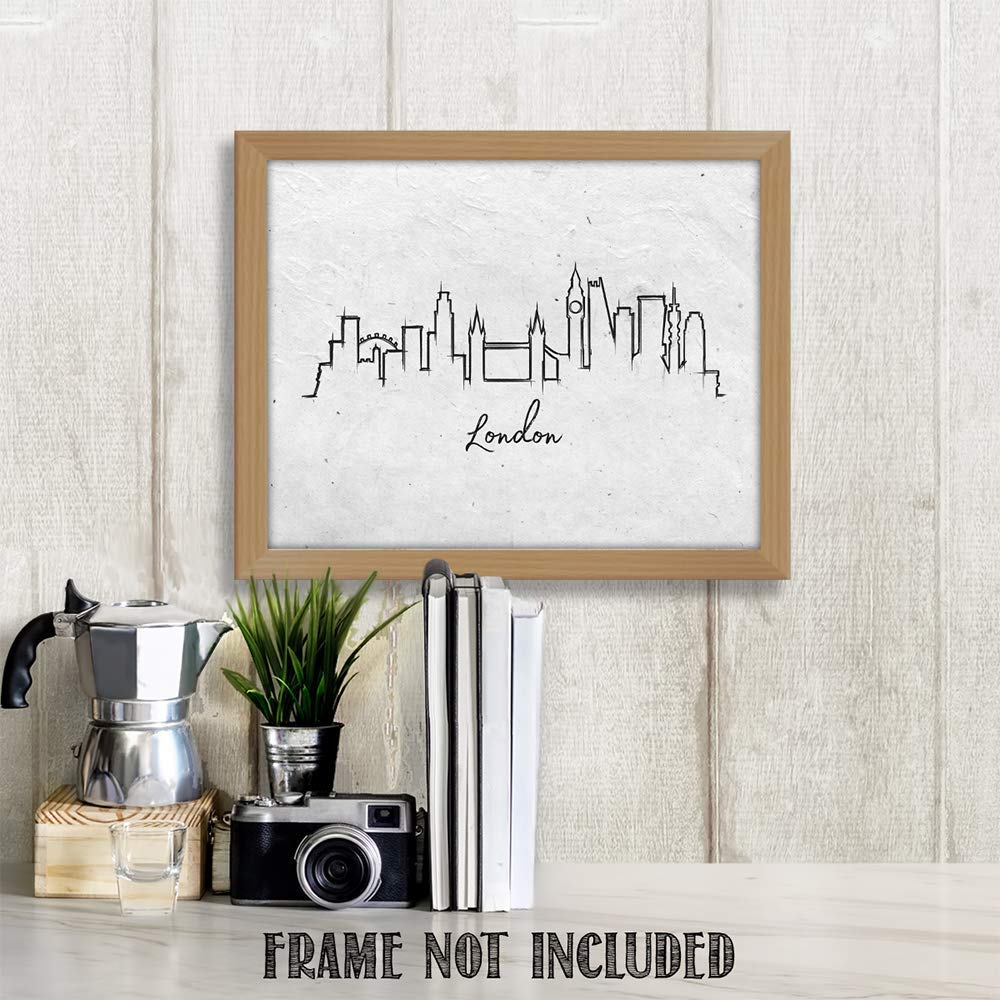 London Skyline Wall Art Print - 11x14 Unframed Black & White Line Drawing - Perfect Home & Office Decor - Unique Gift for Friends, Family, Travel Lovers & Cityscape Enthusiasts