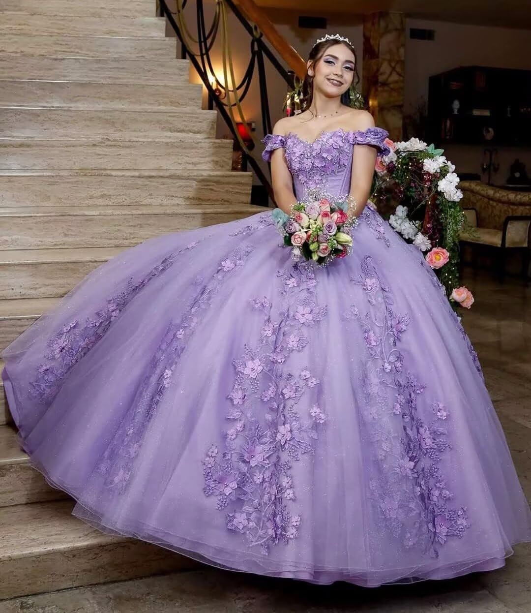 Elegant Women's Crystal Ball Gown Quinceanera Dress with Sequins & Beading - Sweet 16 Party Dress for Prom, Homecoming, Formal Events & Special Occasions