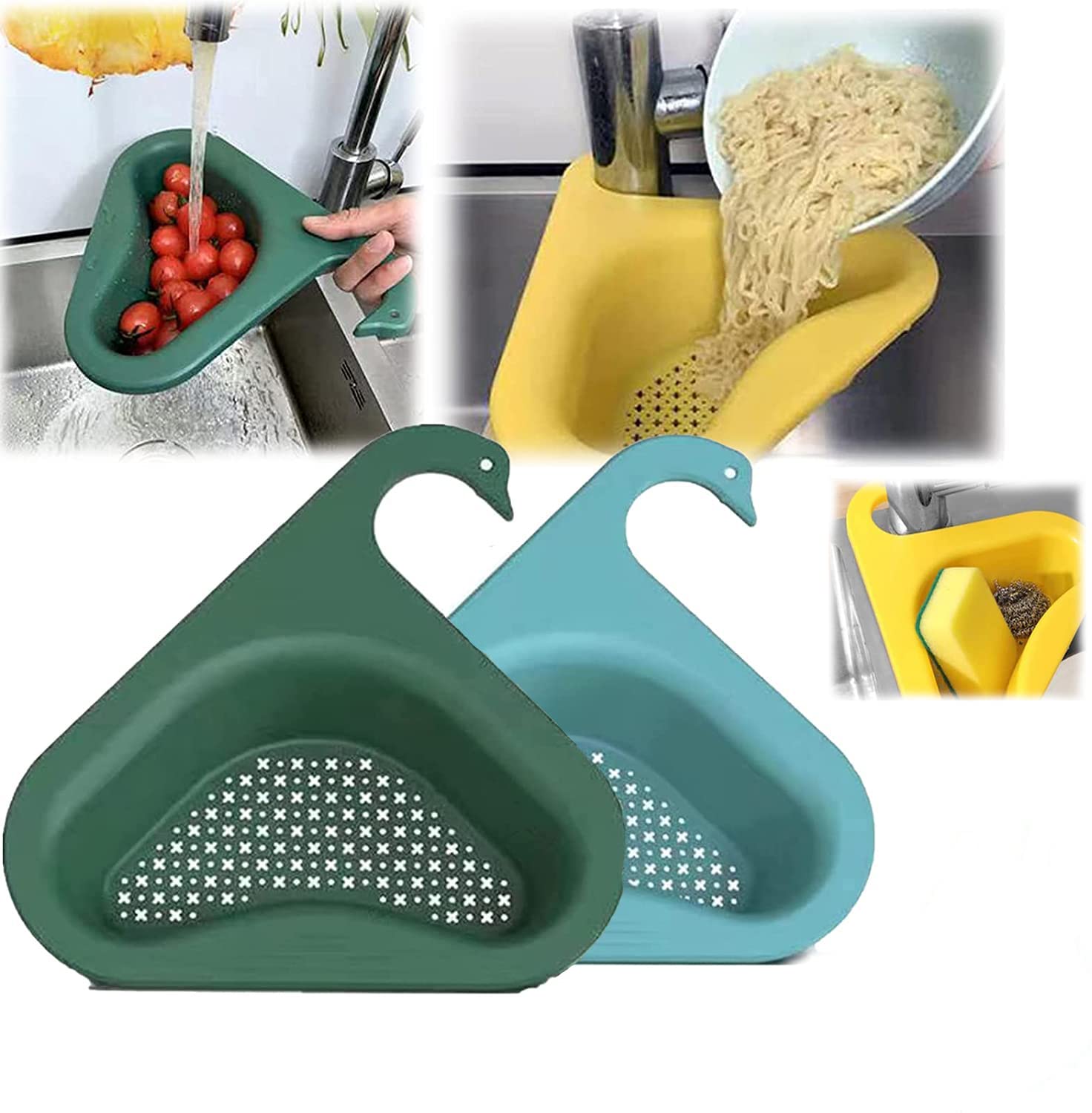 Swan Drain Basket for Kitchen Sink - 2/3/4pcs Stainless Steel Sink Strainer with Drain Rack, Multifunctional Sink Organizer for Fruits, Vegetables & Dishwashing (2-Pack) - Perfect for Home, Restaurant & RV Use