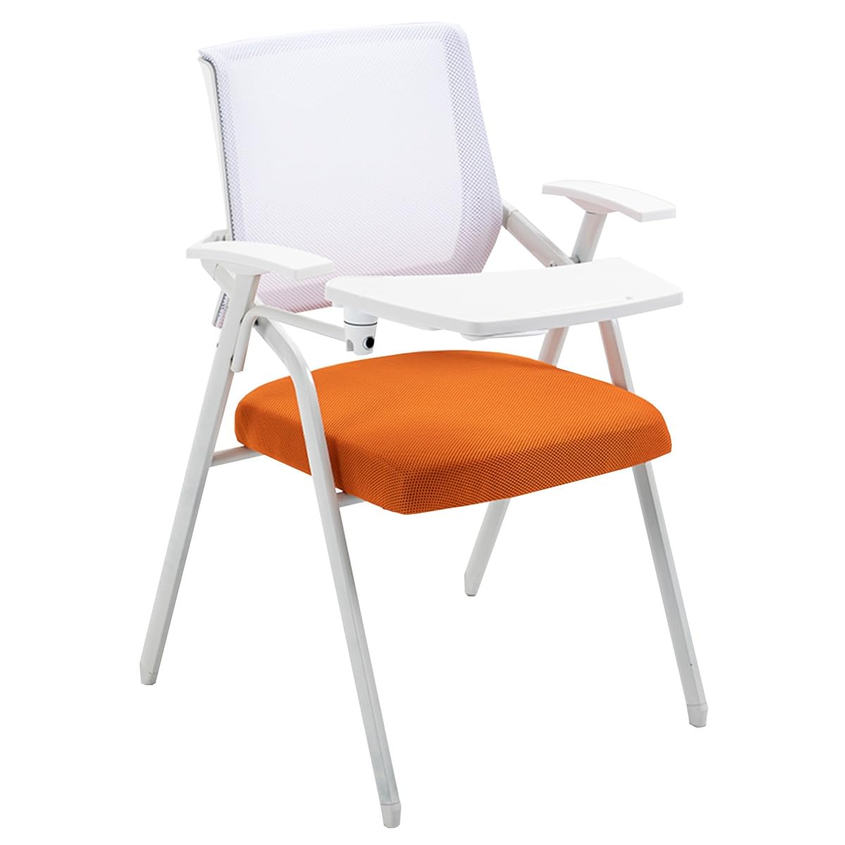 Ergonomic Mesh Office Chair with Attached Desk - Adjustable Folding Chair with Writing Board for Adults, Students & Conference Rooms - Comfortable Metal Frame Backrest (Orange) - Perfect for Home Office, Study Sessions & Business Meetings