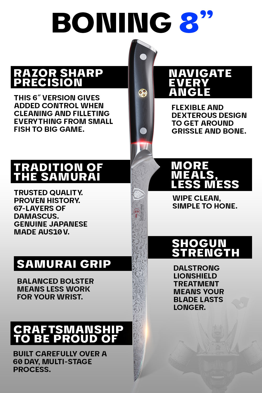 Dalstrong Shogun Series ELITE 8-Inch Boning Knife - Professional Kitchen Knife for Meat Cutting, Butchering & Food Preparation | High-Carbon Steel Blade with Ergonomic Handle