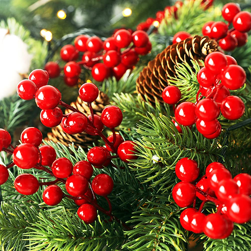 30 Artificial Red Berry Stems - 7.9 Inch Christmas Holly Berry Branches for Holiday Decor, DIY Crafts, Wreaths & Centerpieces | Perfect for Christmas Tree Decorations, Table Arrangements & Seasonal Home Decor