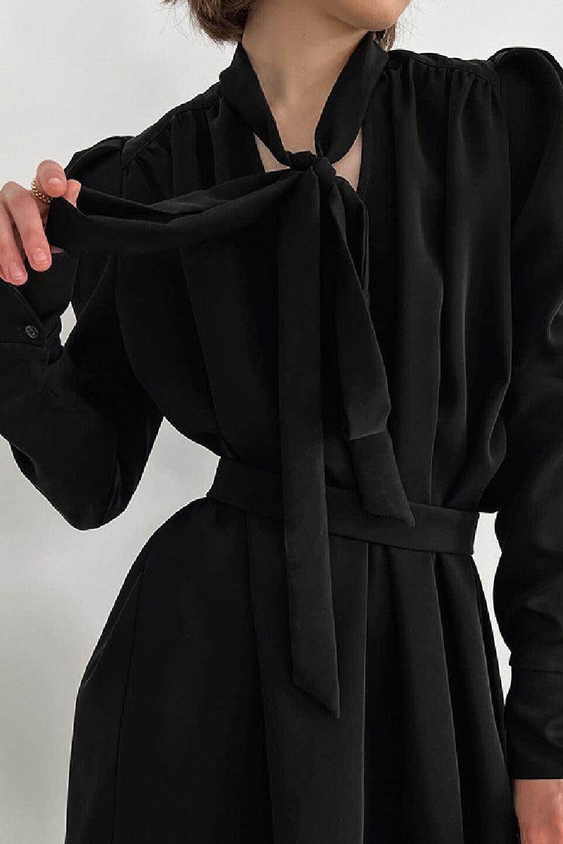 Elegant French Lace-Up Waist Little Black Cocktail Dress - Perfect for Evening Parties, Weddings & Special Occasions | 818468797733
