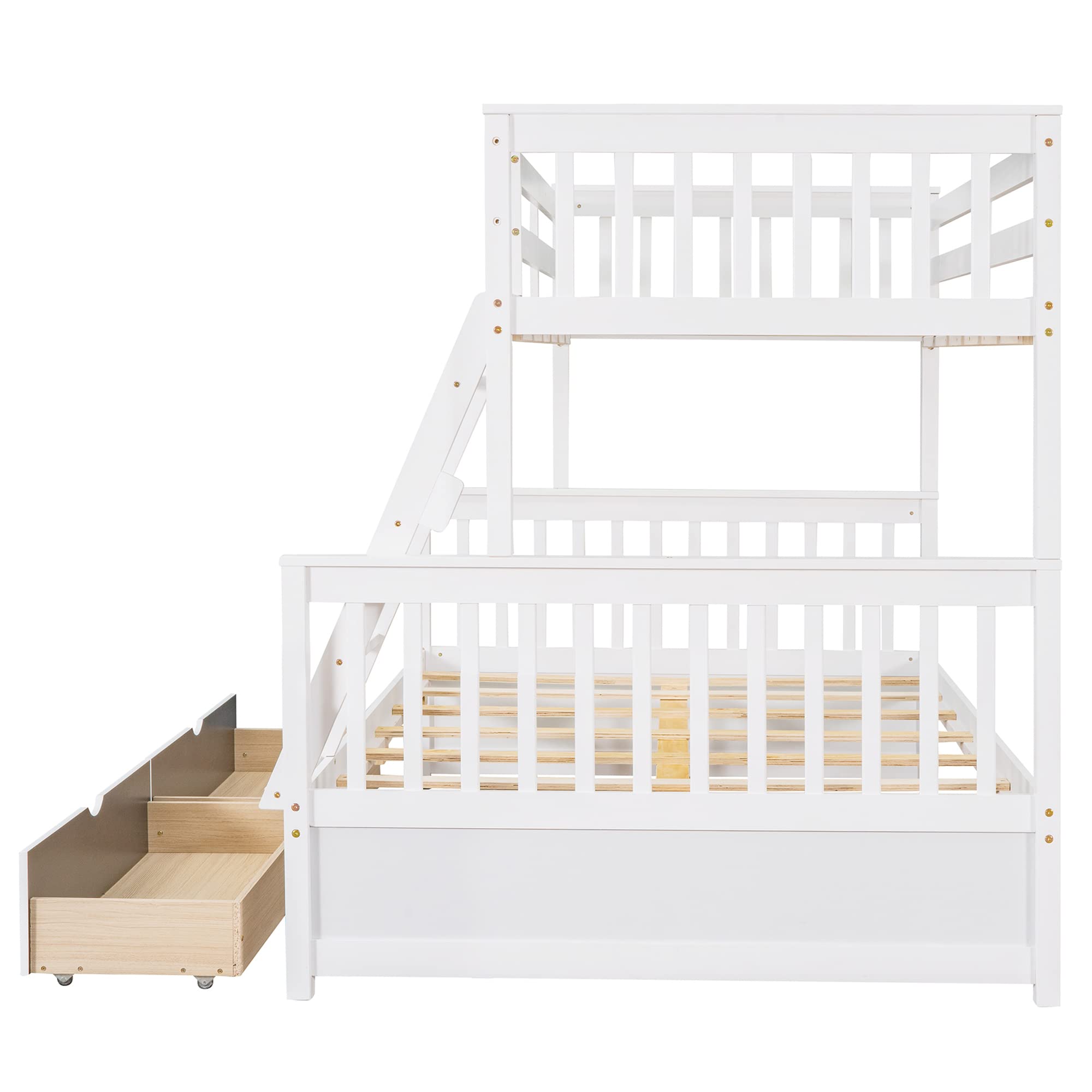 P PURLOVE Twin Over Full Bunk Bed with Storage - Wood Frame for Kids & Teens - Space Saving Bedroom Solution