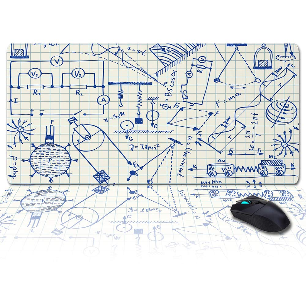 Non-Slip Rubber Base Mouse Pad with Physics Equation Design - Large Office & Gaming Desk Mat for Computer, Laptop - Perfect for Work, Study and Gaming Sessions