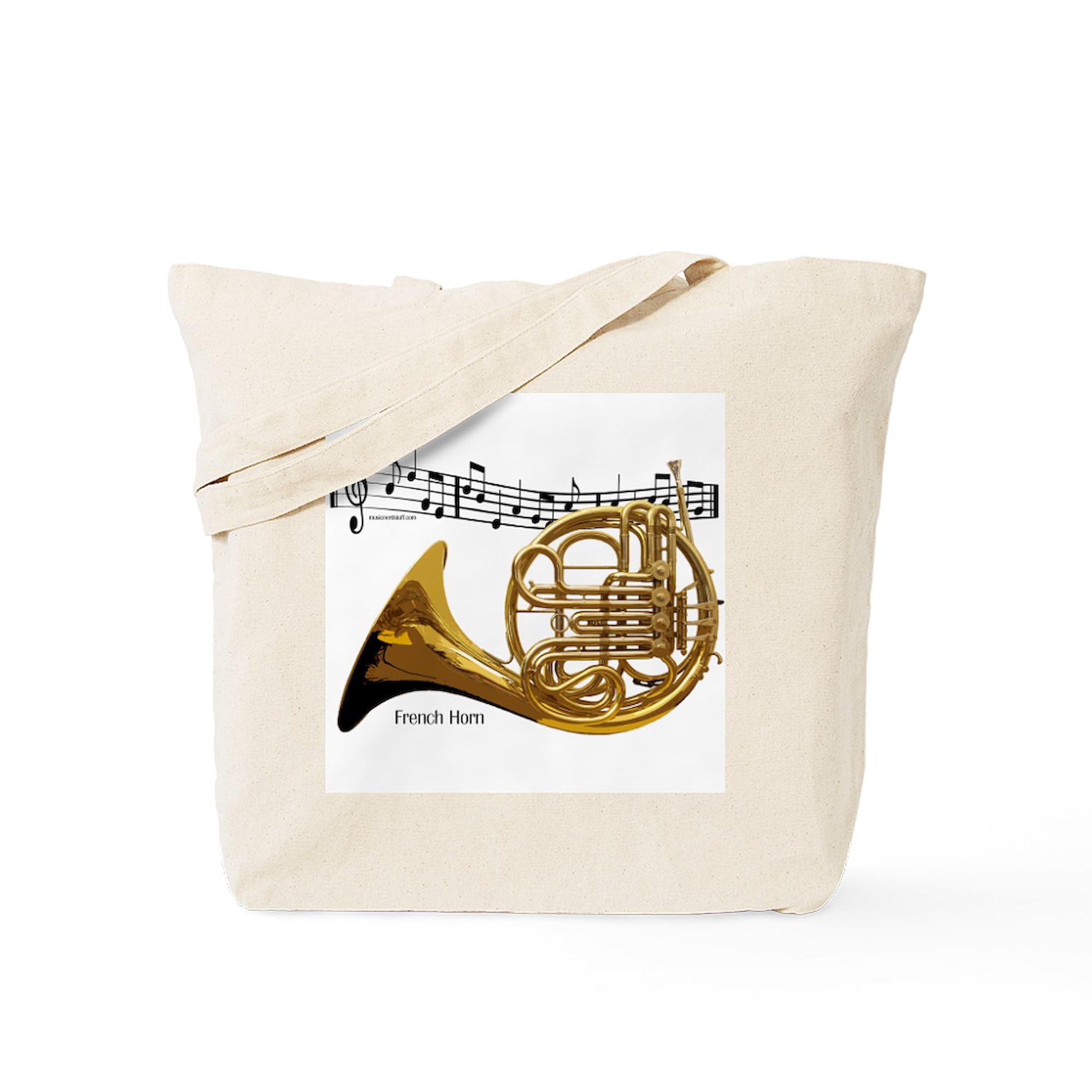 French Horn Music Tote Bag - Natural Canvas Reusable Shopping Bag for Musicians, Students & Groceries | Eco-Friendly & Durable