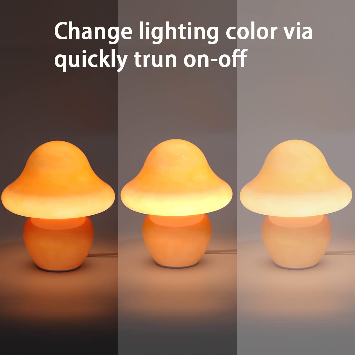 HEQET Orange White Glass Mushroom Table Lamp - Aesthetic Bedside Lighting for Bedroom, Living Room, Kids Room & Dorm Decor - Perfect Night Light, Reading Lamp & Cozy Ambience Creator
