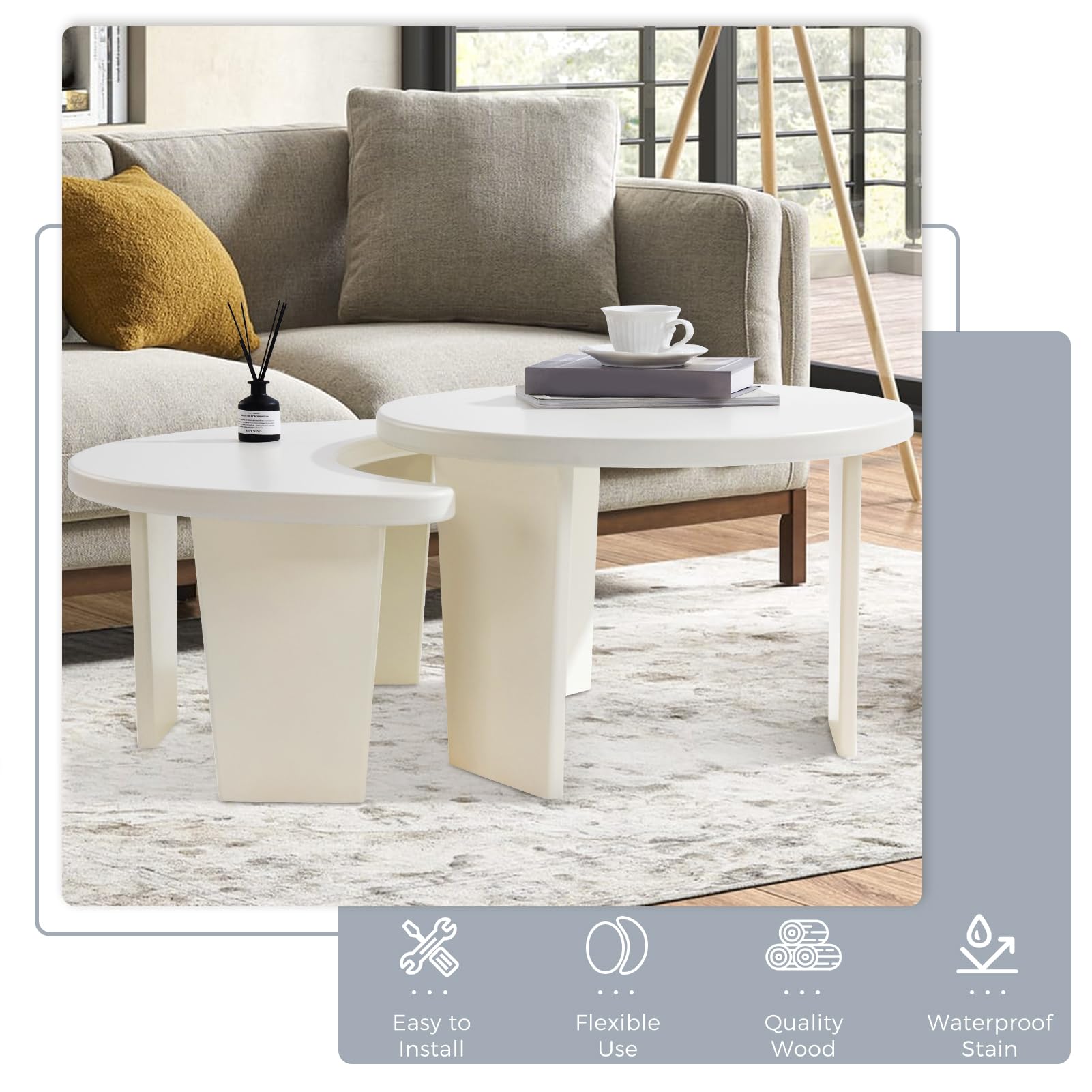 MAXYOYO Modern Coffee Table Set of 2 - Nesting Accent Tables for Living Room | Perfect for Small Spaces, Sofa Side Tables & Home Decor