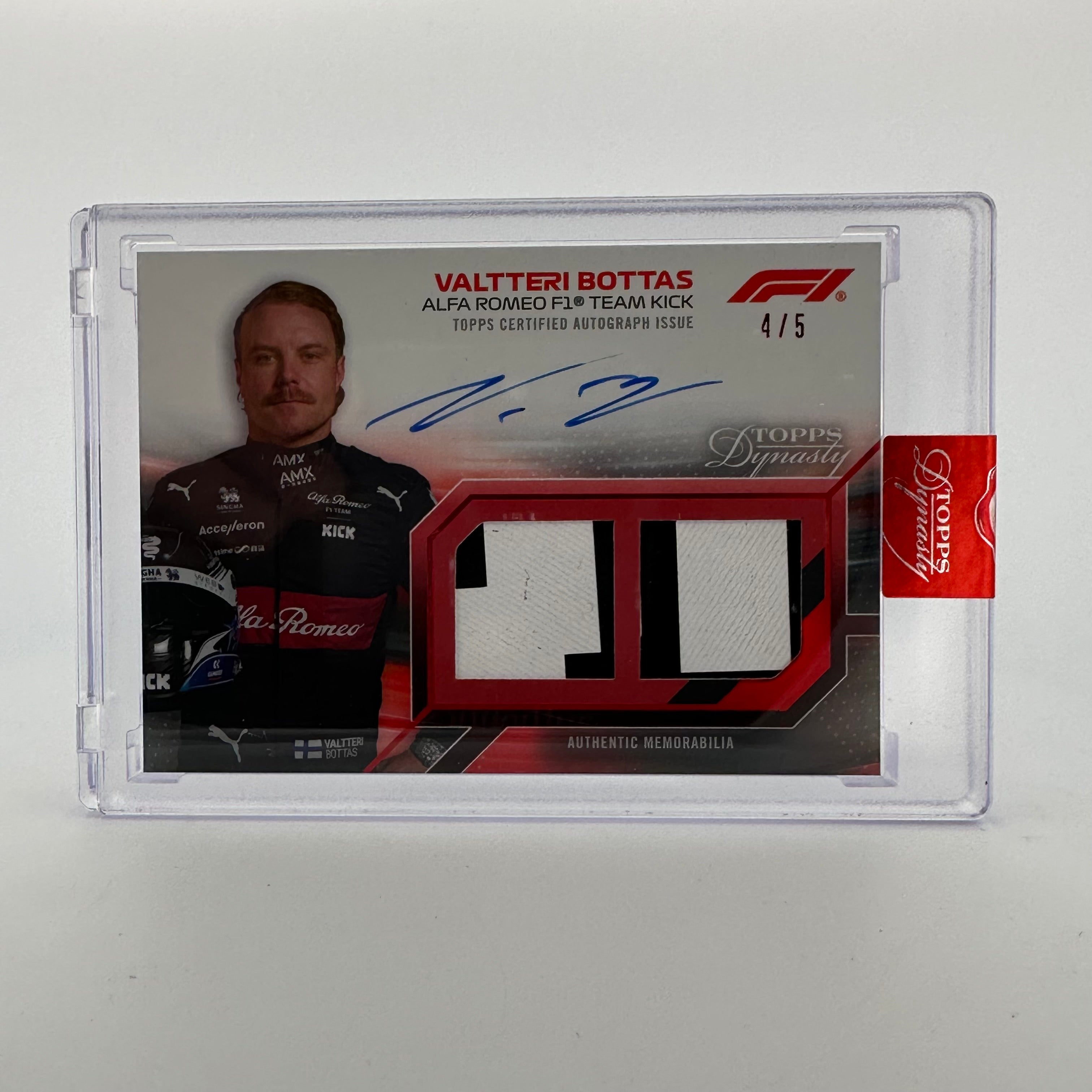 2023 Topps Dynasty Dual Relic Autograph Card - Valtteri Bottas #SDDRA VB (4/5 Red) - Perfect for F1 Collectors, Racing Memorabilia Displays & Sports Card Investments
