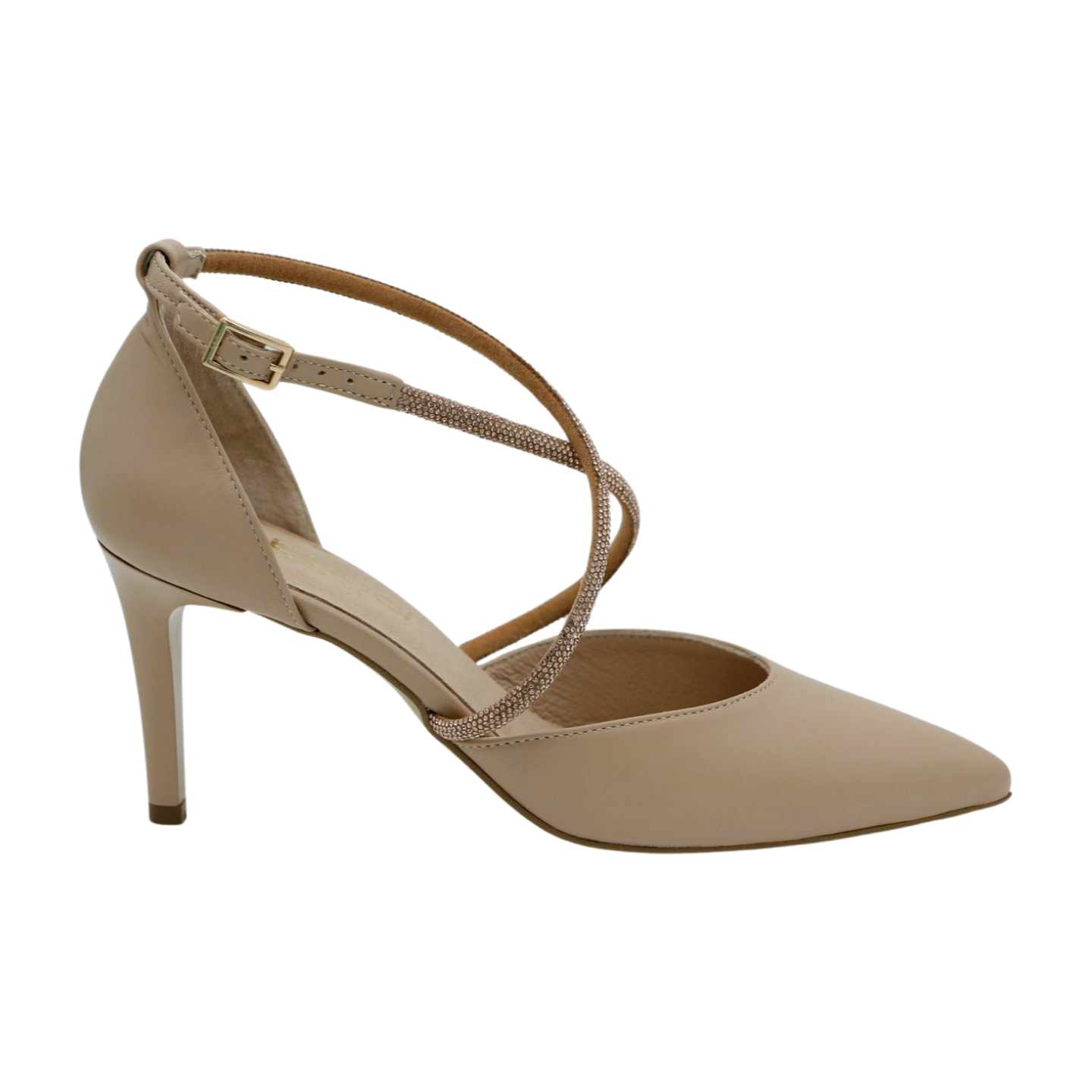 FABUCCI Women's Nude Diamante Pointed Toe High Heel Pumps - Elegant Dress Shoes for Wedding, Party & Evening Events