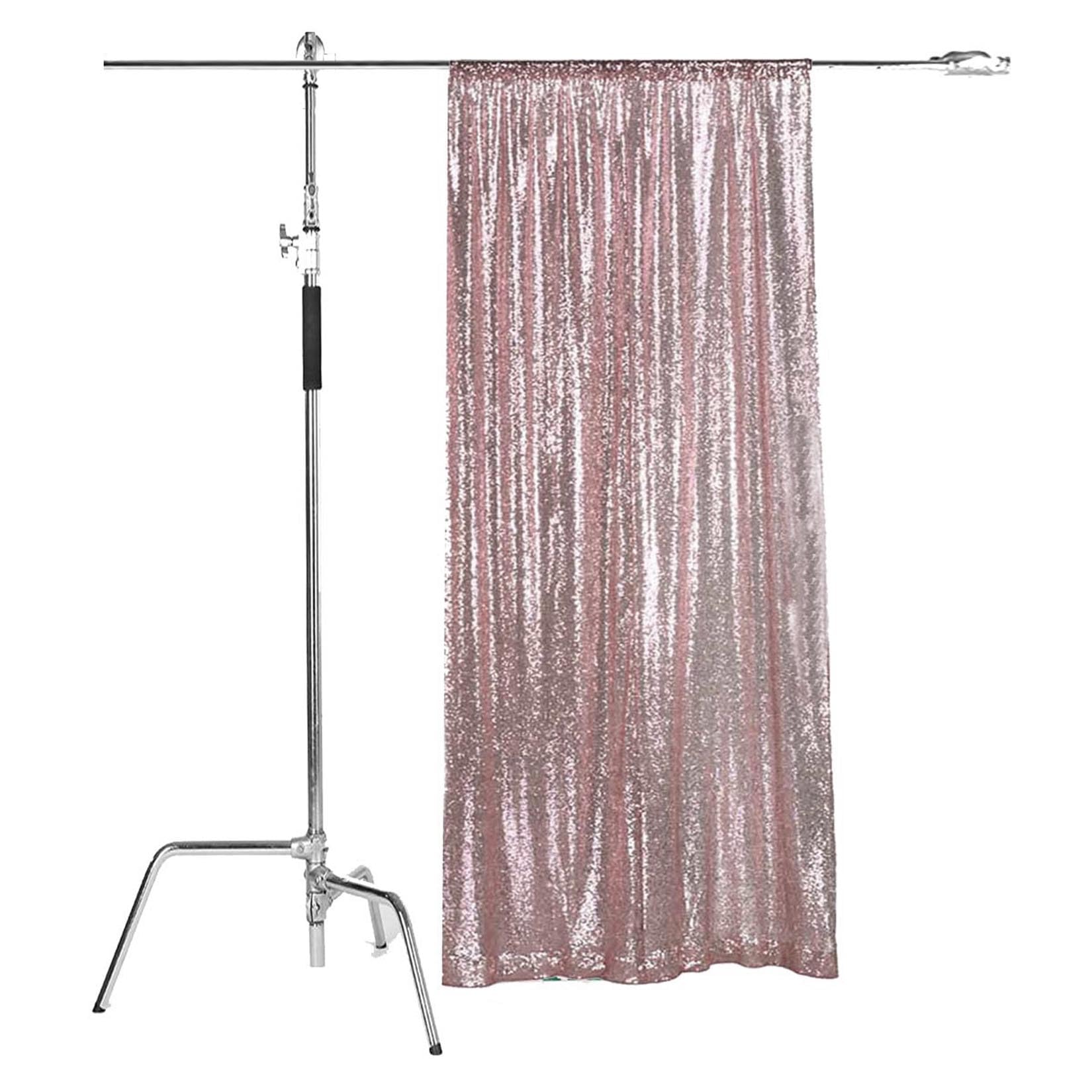 Gold & Rose Gold Sequin Curtain Panels - 2x8ft Wedding Backdrop Decor for Parties, Photo Booths & Stage Events - 1 Piece Sparkly Drape for Special Occasions