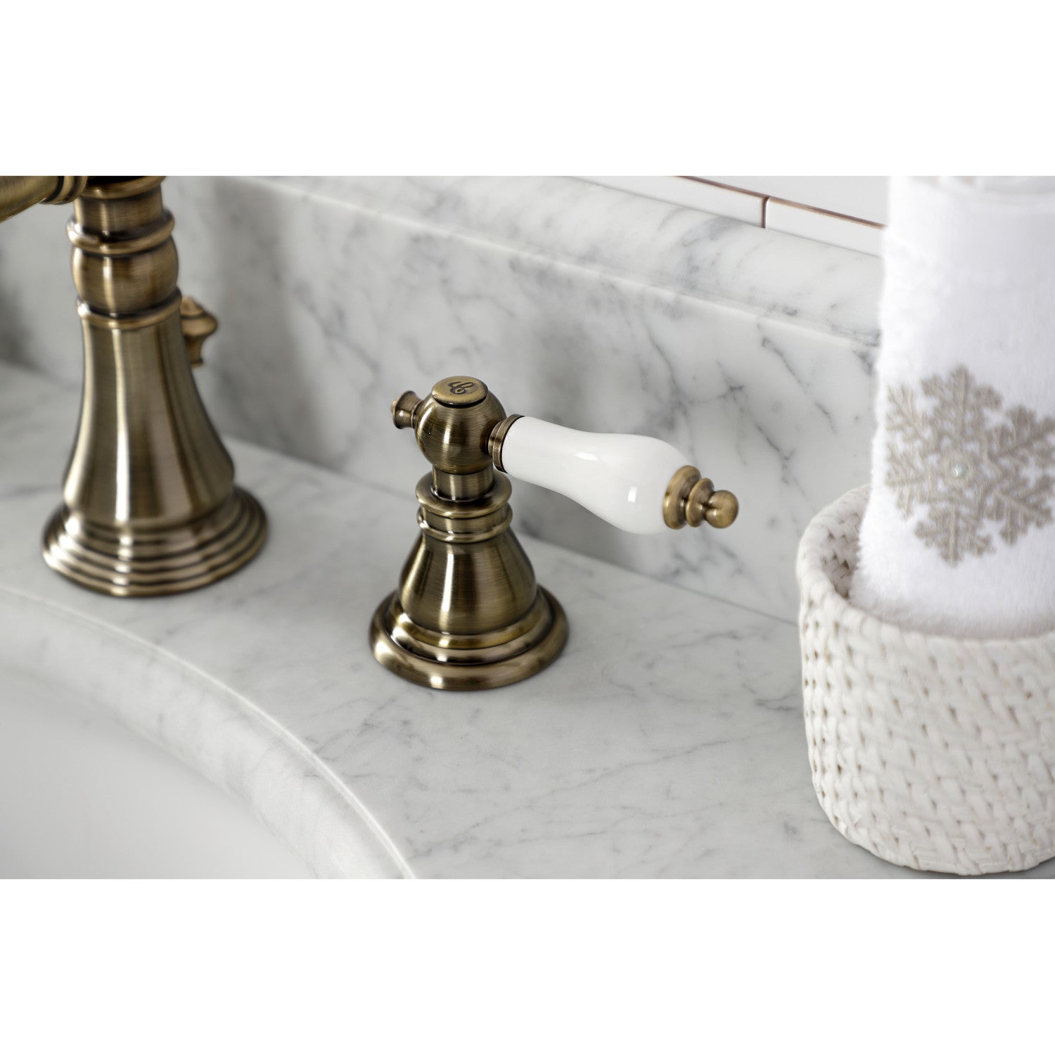 American Patriot FSC19733APL 3-Hole Widespread Bathroom Faucet with Brass Pop-Up Drain - Antique Brass Finish - Perfect for Vintage & Farmhouse Style Bathrooms