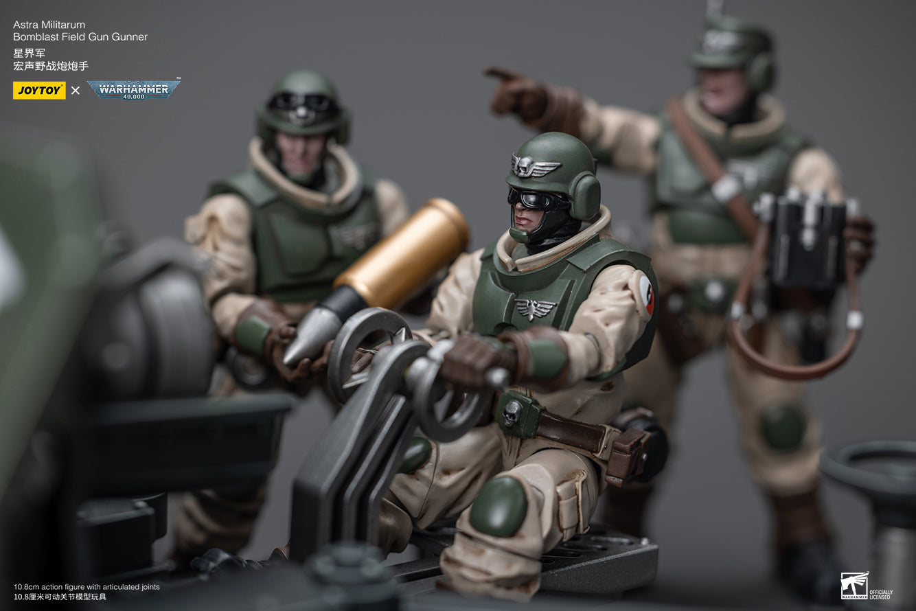 JOYTOY 1/18 Scale 3.75 Inch Warhammer 40K Astra Militarum Ordnance Team Action Figure with Bombast Field Gun - Perfect for Collectors, Wargaming, and Tabletop Battles