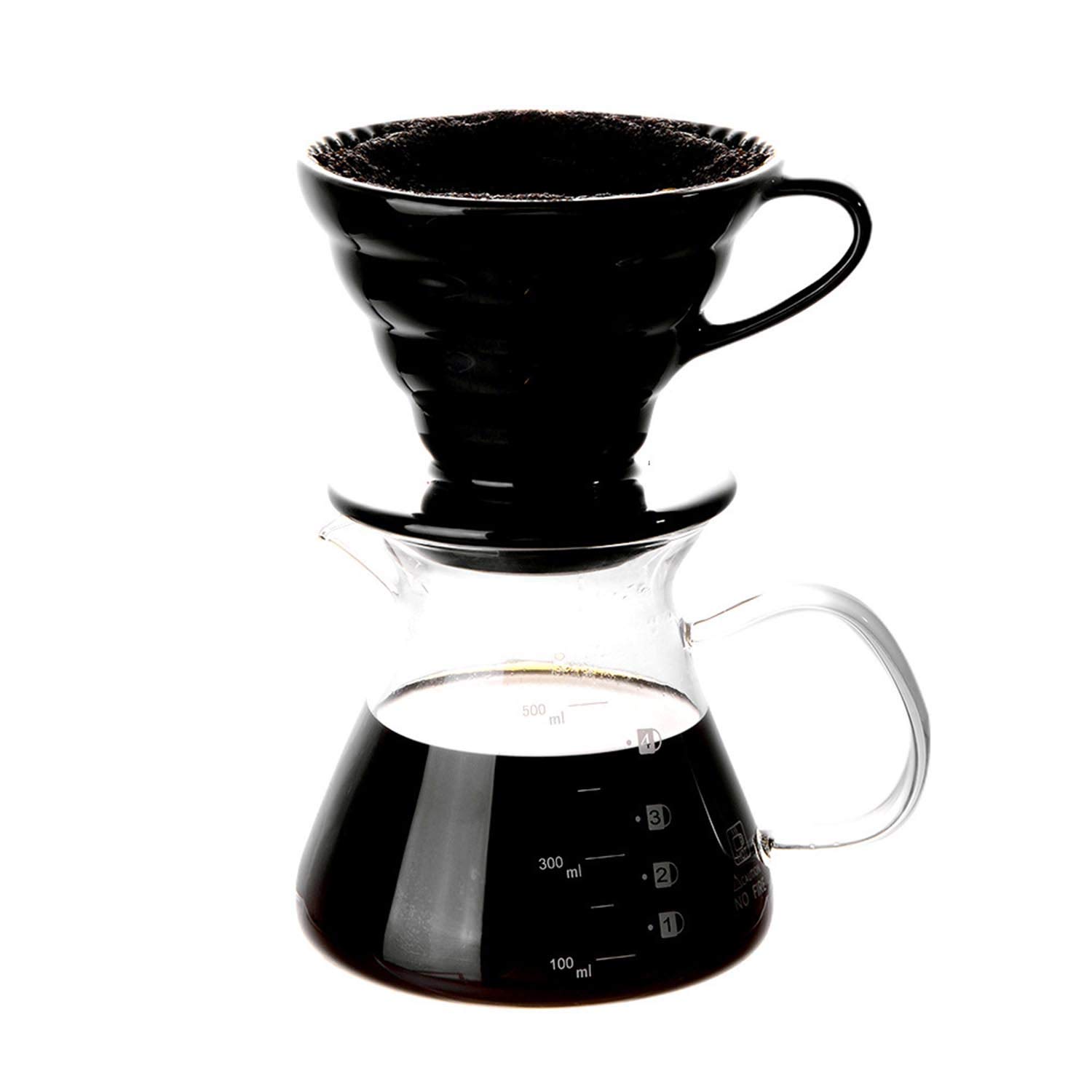 Premium Pour Over Coffee Dripper Set - Heat Resistant Glass Carafe (500ml), Ceramic Coffee Dripper, Measuring Spoon & 100 Paper Filters - Perfect for Home Brewing, Office Use & Gift Giving