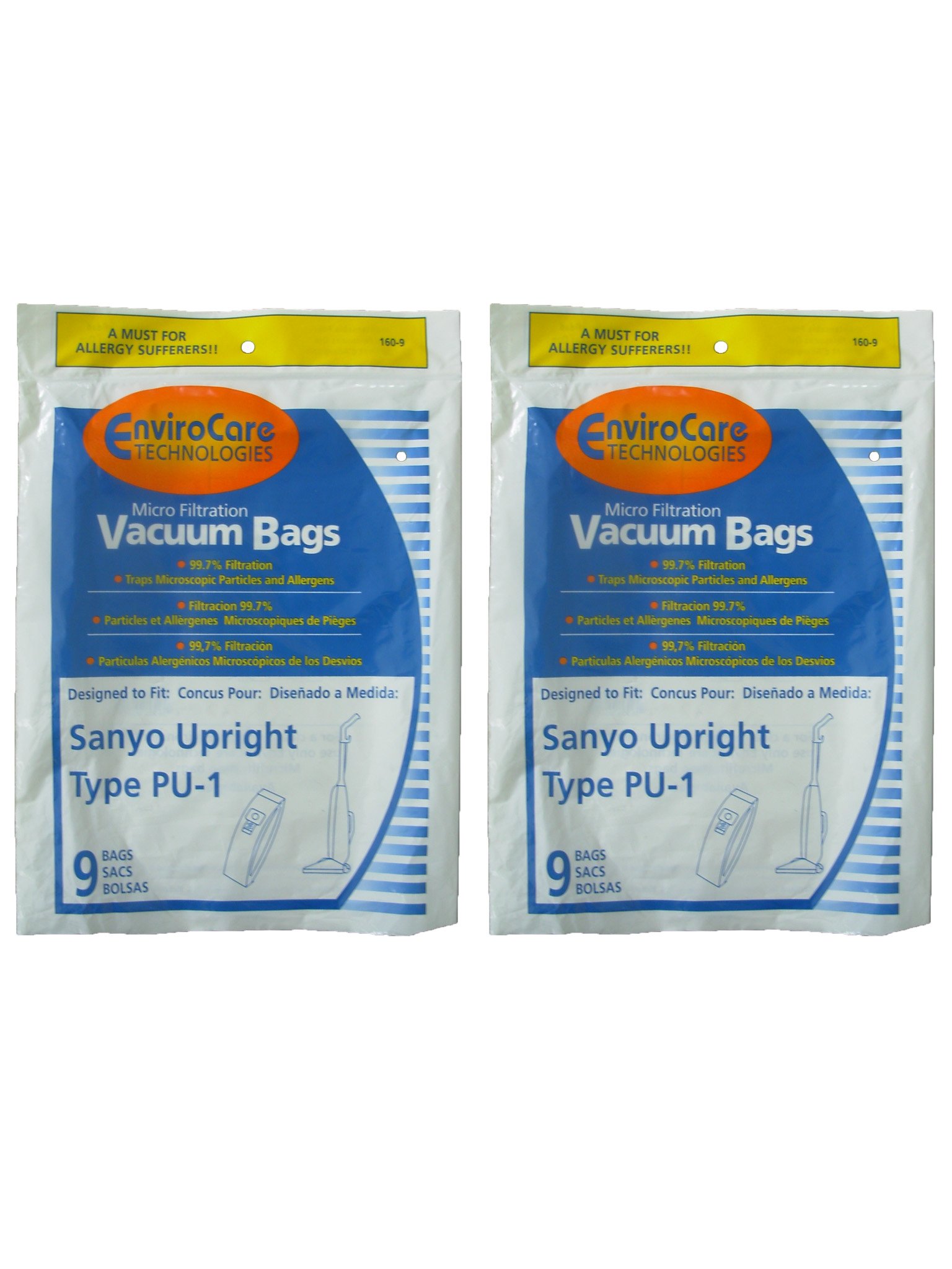 18 Sanyo Upright PU-1 Vacuum Bags with Closure - Compatible with Panasonic, Kenmore, LG Slimax Vacuum Cleaners (Models SC54A, SCA4, SCA41, SCA42, SCA4A, VU5545-65) - Perfect for Home Cleaning, Pet Hair Removal & Dust Collection
