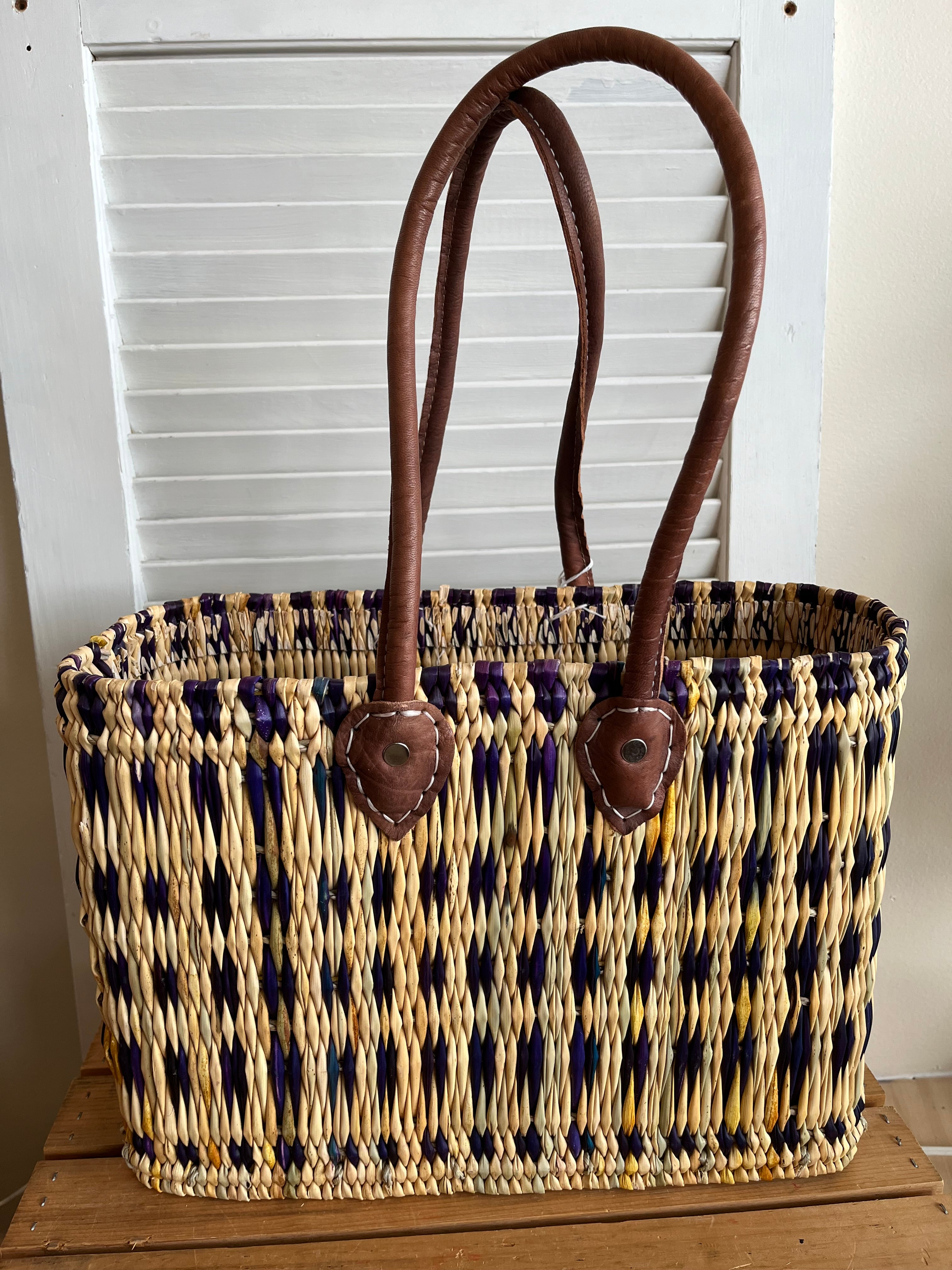 Stylish Moroccan Tote Basket with Long Handles - Perfect for Beach, Picnic, and Shopping | Handwoven Eco-Friendly Bag