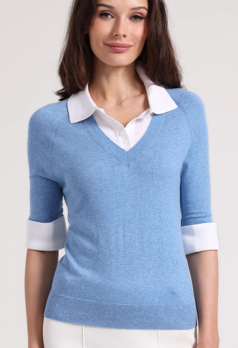 Minnie Rose Women's Short Sleeve V-Neck Collar Blouse - Perfect for Casual Outings, Office Wear & Summer Fashion
