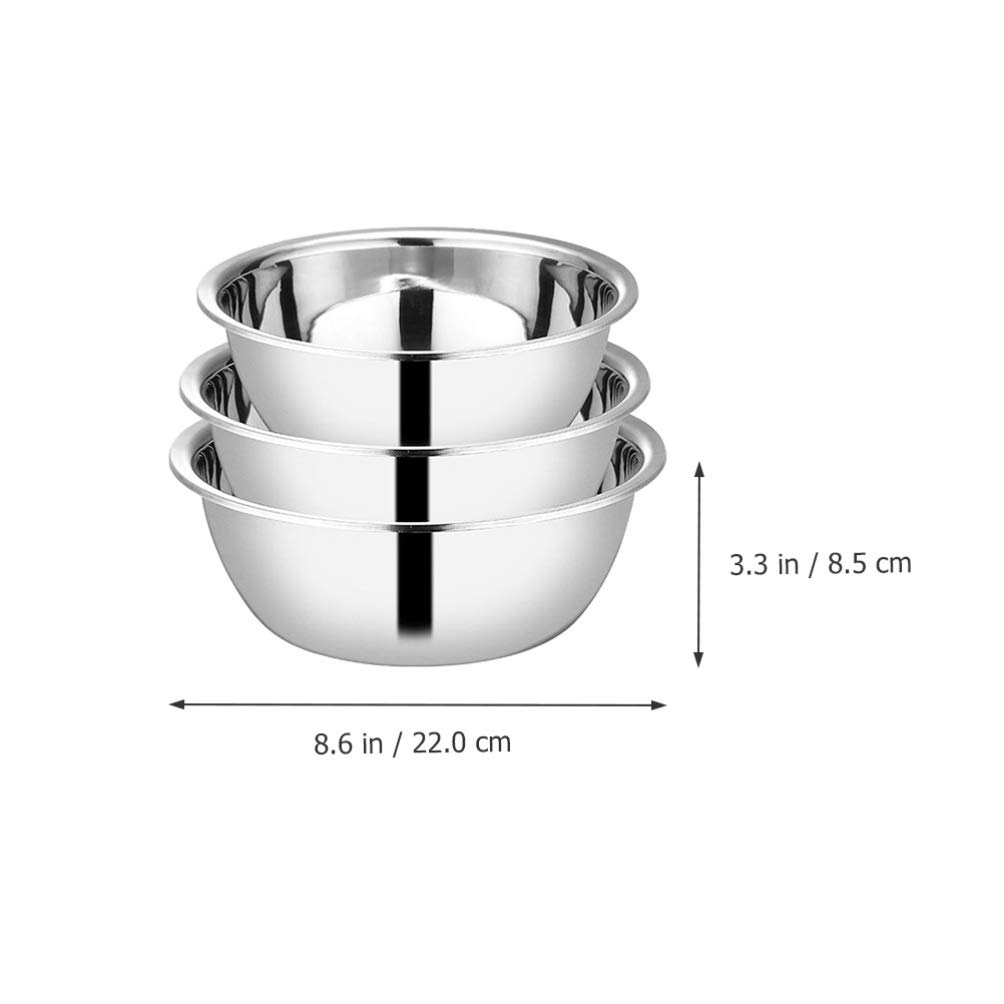 Hemoton 3-Piece Stainless Steel Mixing Bowl Set - Multi-Purpose Kitchen Prep Bowls for Mixing, Salad, Dough, Eggs & Pasta | Durable Metal Soup & Serving Bowls for Cooking, Baking & Food Storage | Perfect for Home & Restaurant Use