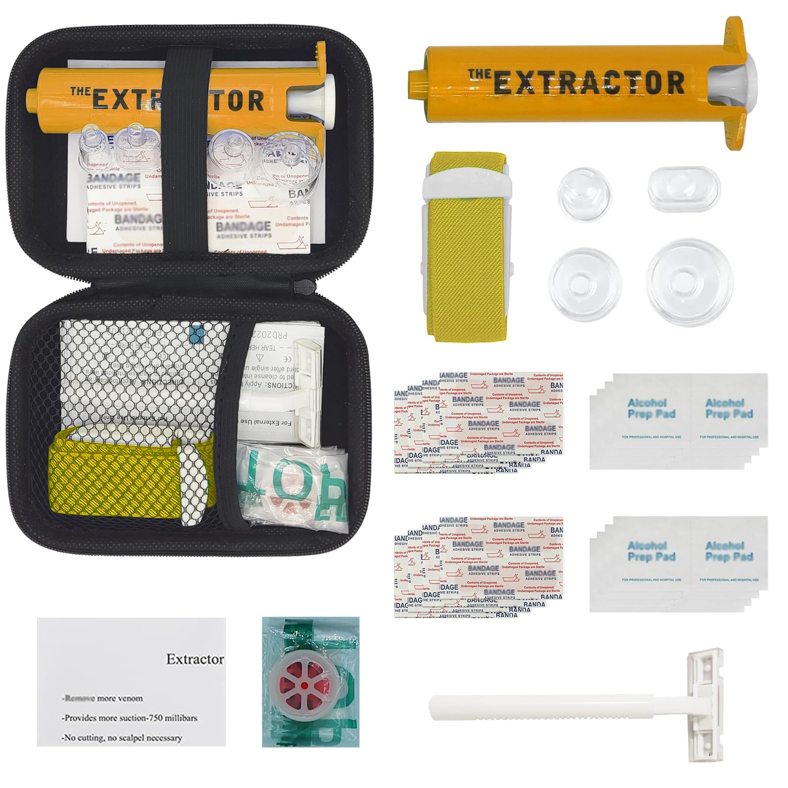 Snake Bite Kit for Humans & Dogs - Rattlesnake & Bee Sting First Aid Kit with Venom Extractor Suction Pump - Emergency Outdoor Safety for Hiking, Camping, Hunting & Backpacking (Yellow)