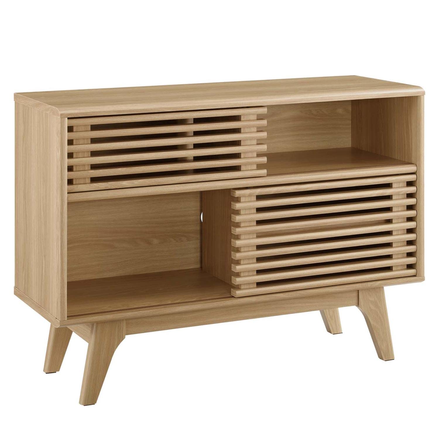 Modway Render Mid-Century Modern Two-Tier Oak Display Stand - Perfect for Living Room Shelving, Bedroom Decor & Office Organization