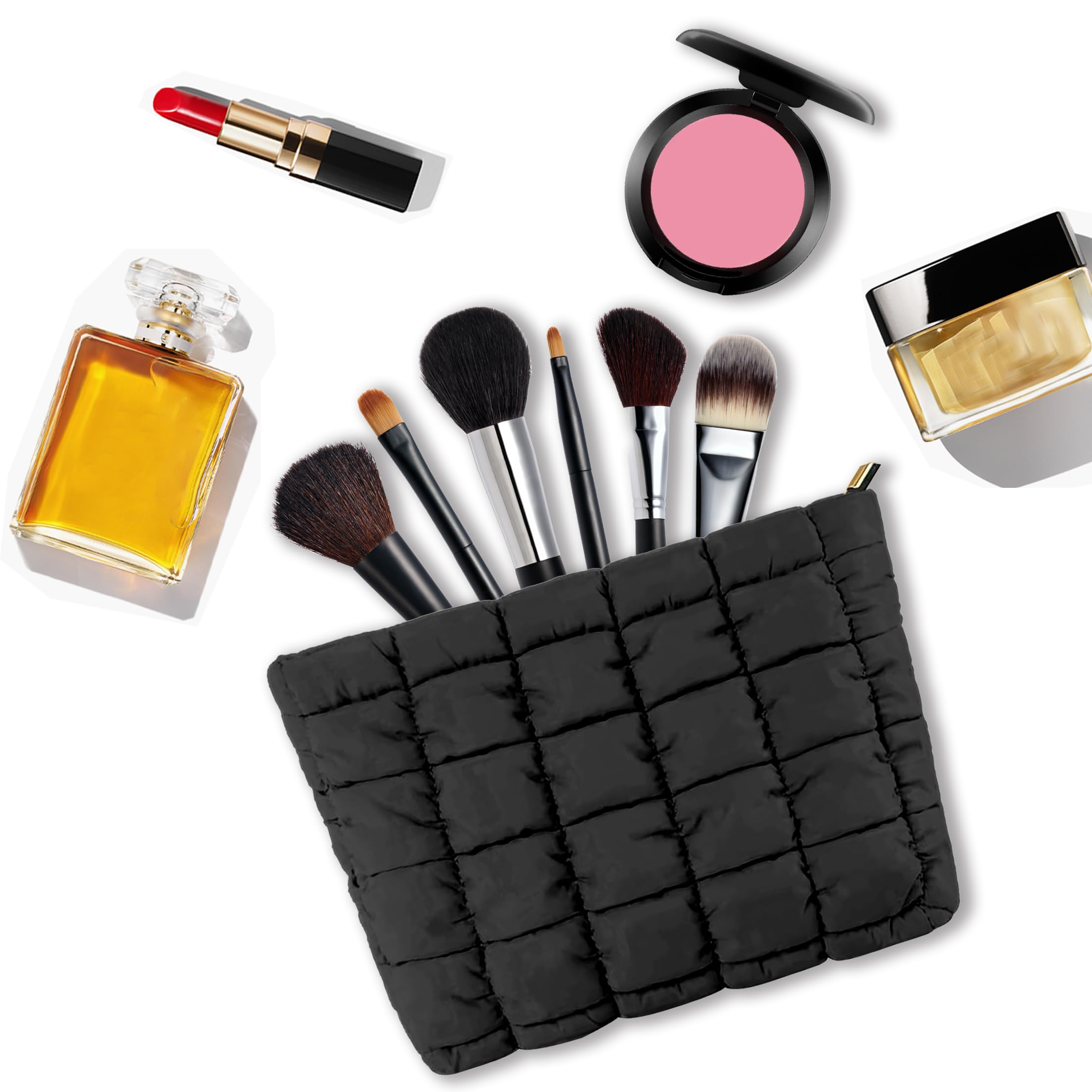 Quilted Puffer Makeup Bag for Women - Cute Cloud Cosmetic & Toiletry Organizer Pouch - Travel-Friendly Portable Cosmetic Storage Bag (Black) | Perfect for Travel, Gym, Daily Use & Gift Giving
