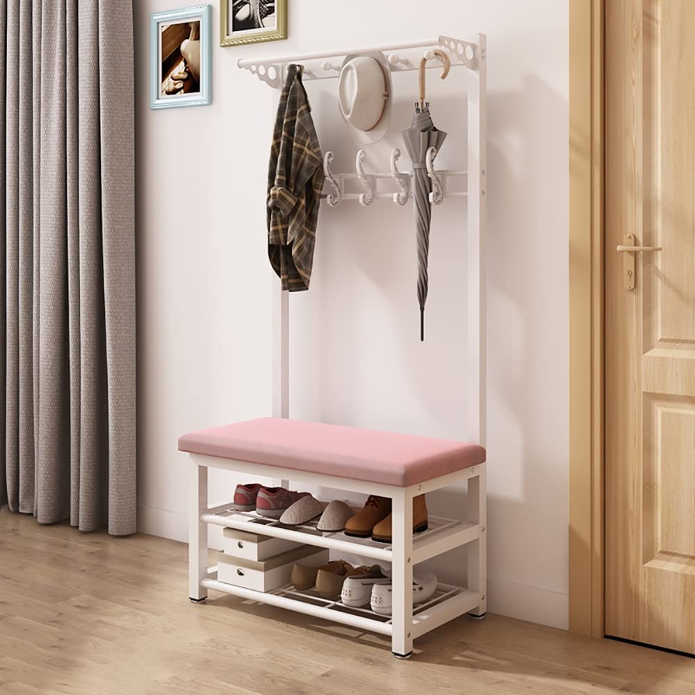 3-in-1 Freestanding Coat Rack with Bench & 10 Hooks - Metal Hall Tree Shoe Storage Organizer for Entryway, Bedroom & Closet (80cm, Easy Assembly) - Perfect for Small Spaces & Home Organization