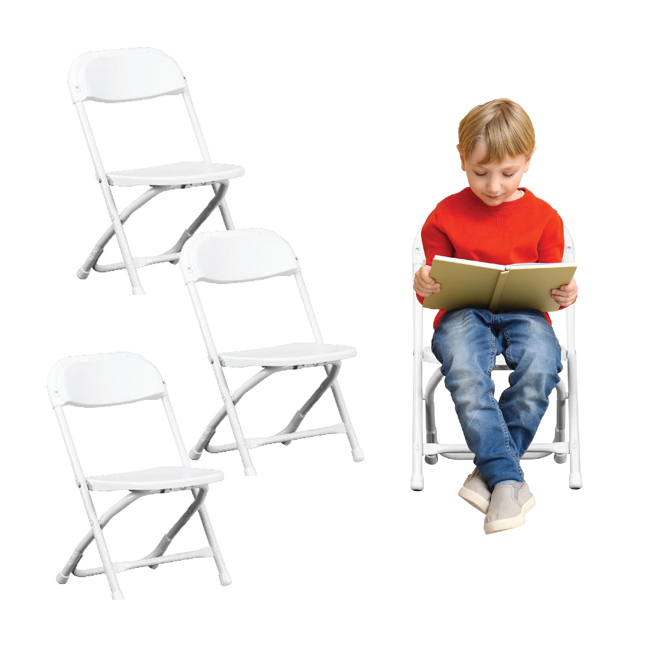 **Kids Folding Plastic Chairs Set with Metal Frame - Lightweight, Stackable for Classroom, Party, Events (4-Pack, White) - Perfect for Indoor & Outdoor Activities, Birthday Parties, and School Use**