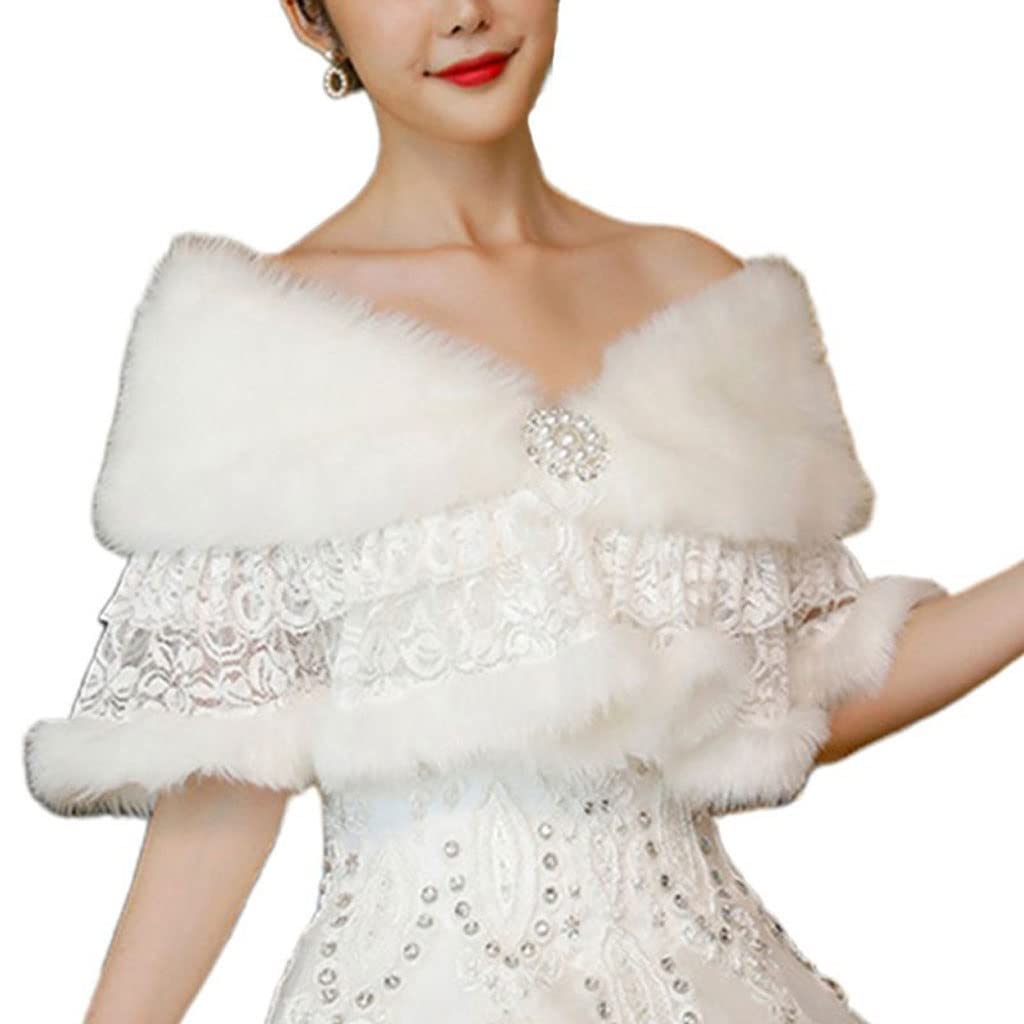 Elegant Retro Plush Shawl Wrap - Floral Lace Patchwork Bridal Bolero for Weddings, Prom & Winter Parties (White, 80-100cm) | Perfect for Bridal Accessories, Formal Events & Cold Weather Fashion