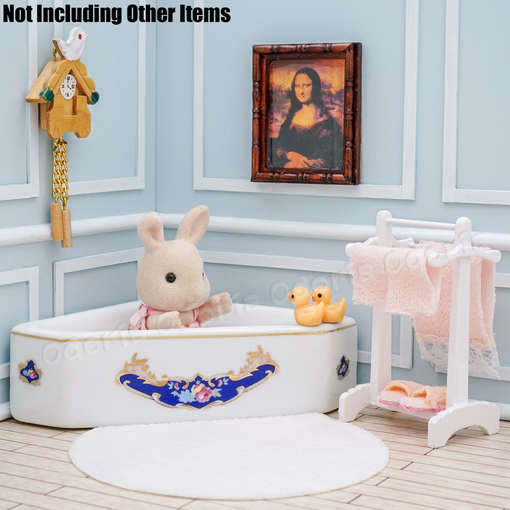 1/12 Scale Miniature Dollhouse Towel Rack - White & Pink Standing Bath Towel Holder for Cute Bathroom Decor - Perfect for DIY Miniature Scenes, Dollhouse Accessories, and Model Home Displays