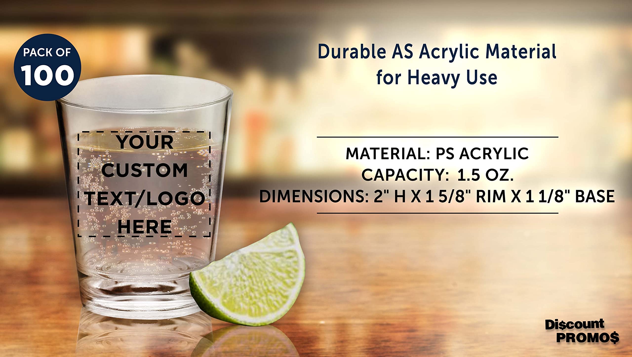 Custom Clear Acrylic Shot Glasses 1.5 oz (Set of 100) - Personalized Bulk Party Cups for Weddings, Birthdays & Events - Perfect for Bar, Club, and Home Entertaining