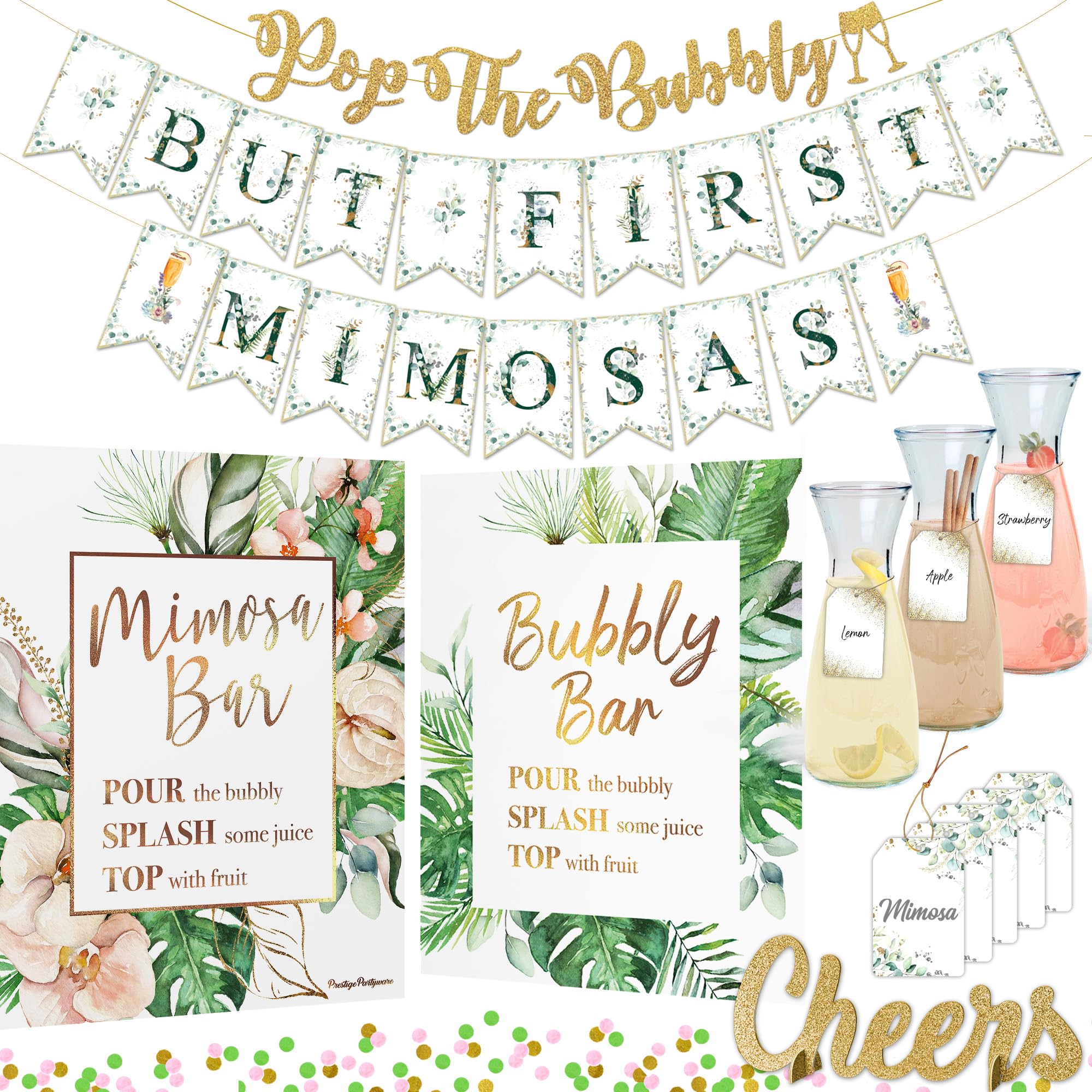 Prestige Mimosa Bar Decor - Tropical Flamingo & Hawaiian Party Supplies for Beach Bachelorette, Bridal Shower & Summer Luau | Perfect for Adult Brunch Decorations & Baby Girl Celebrations