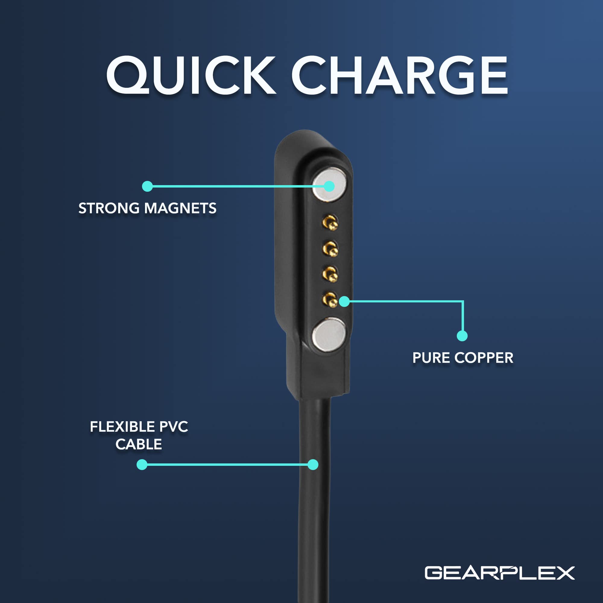 Magnetic Smart Watch Charger Cable - Fast Charging USB Type-A 7.62mm 4-Pin Connector - Compatible with Apple Watch, Samsung Galaxy Watch & Fitness Trackers (2 Pack) - Perfect for Home, Office & Travel Use