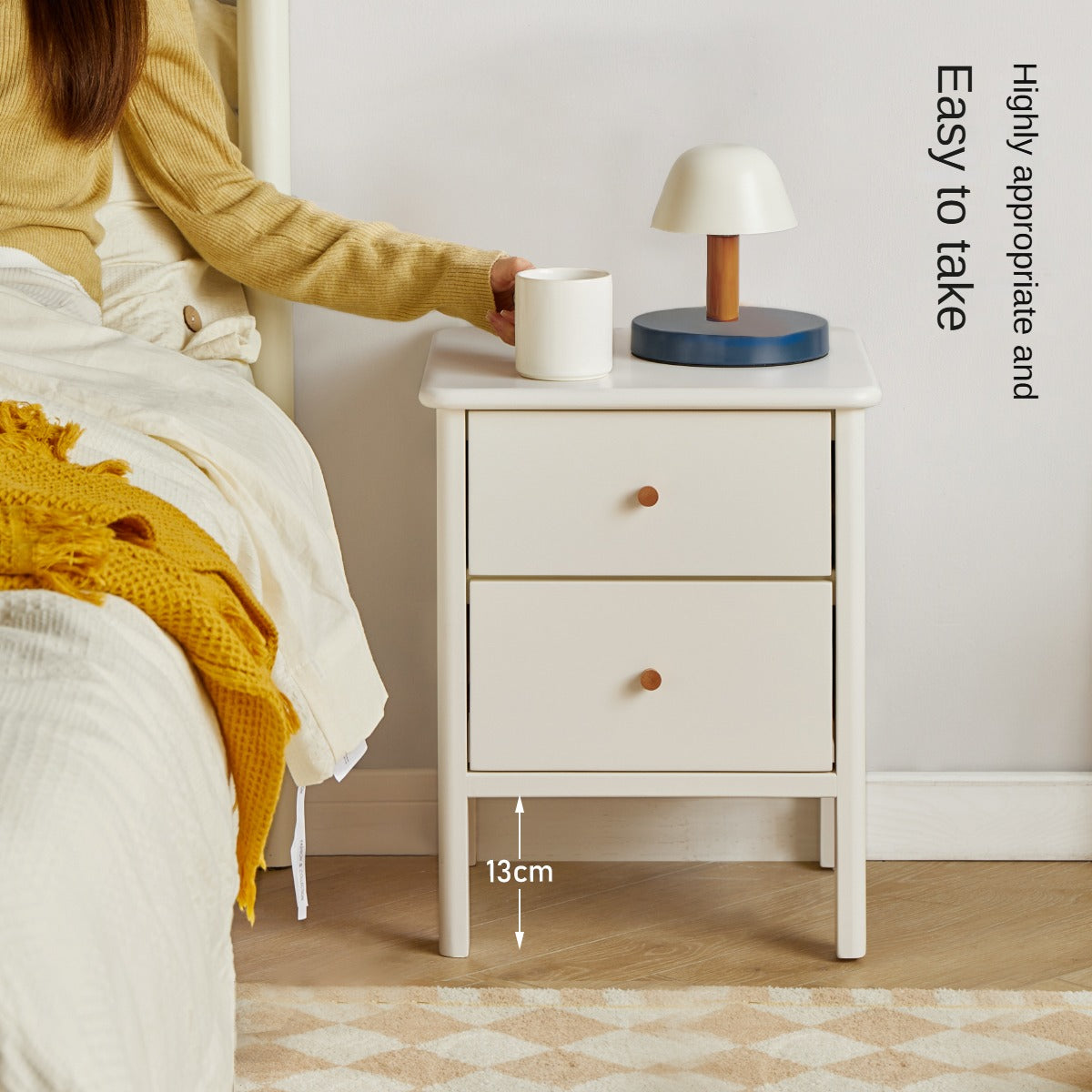 Premium White Beech Solid Wood Nightstand - Elegant Bedside Table for Bedroom, Guest Room & Nursery - Durable & Stylish Storage Solution