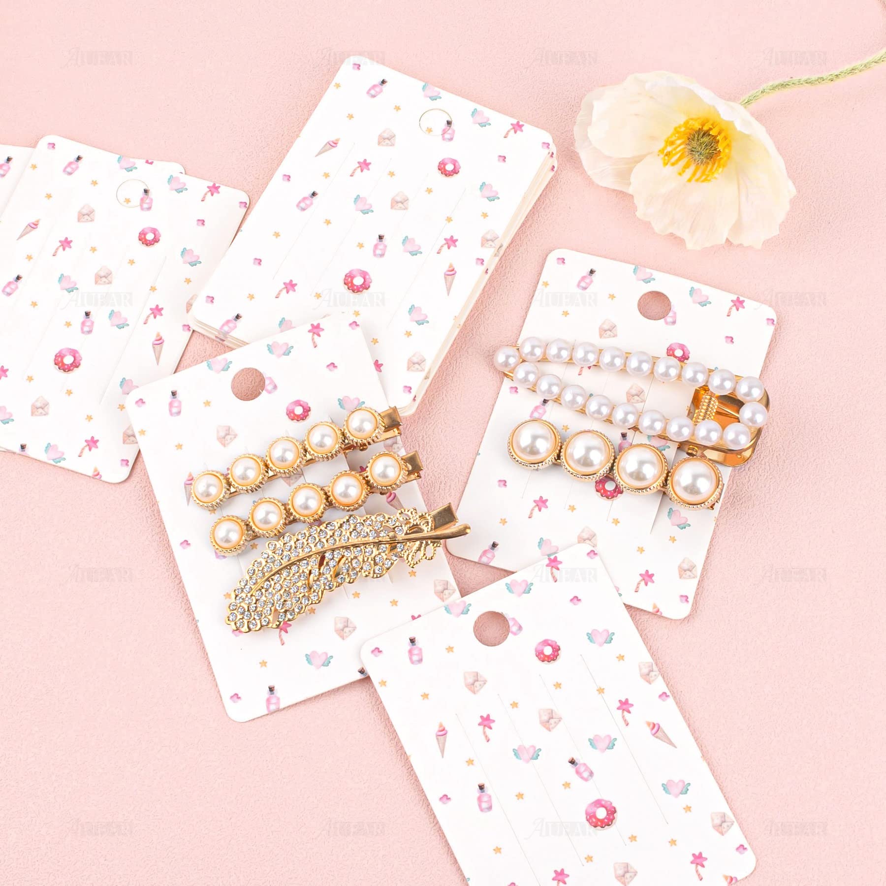 AUEAR 100-Pack Cute Hair Bow Display Cards - Durable Paper Cardboard Holders for Hair Clips & Barrettes - Perfect for Salon, Retail Store, and Gift Packaging