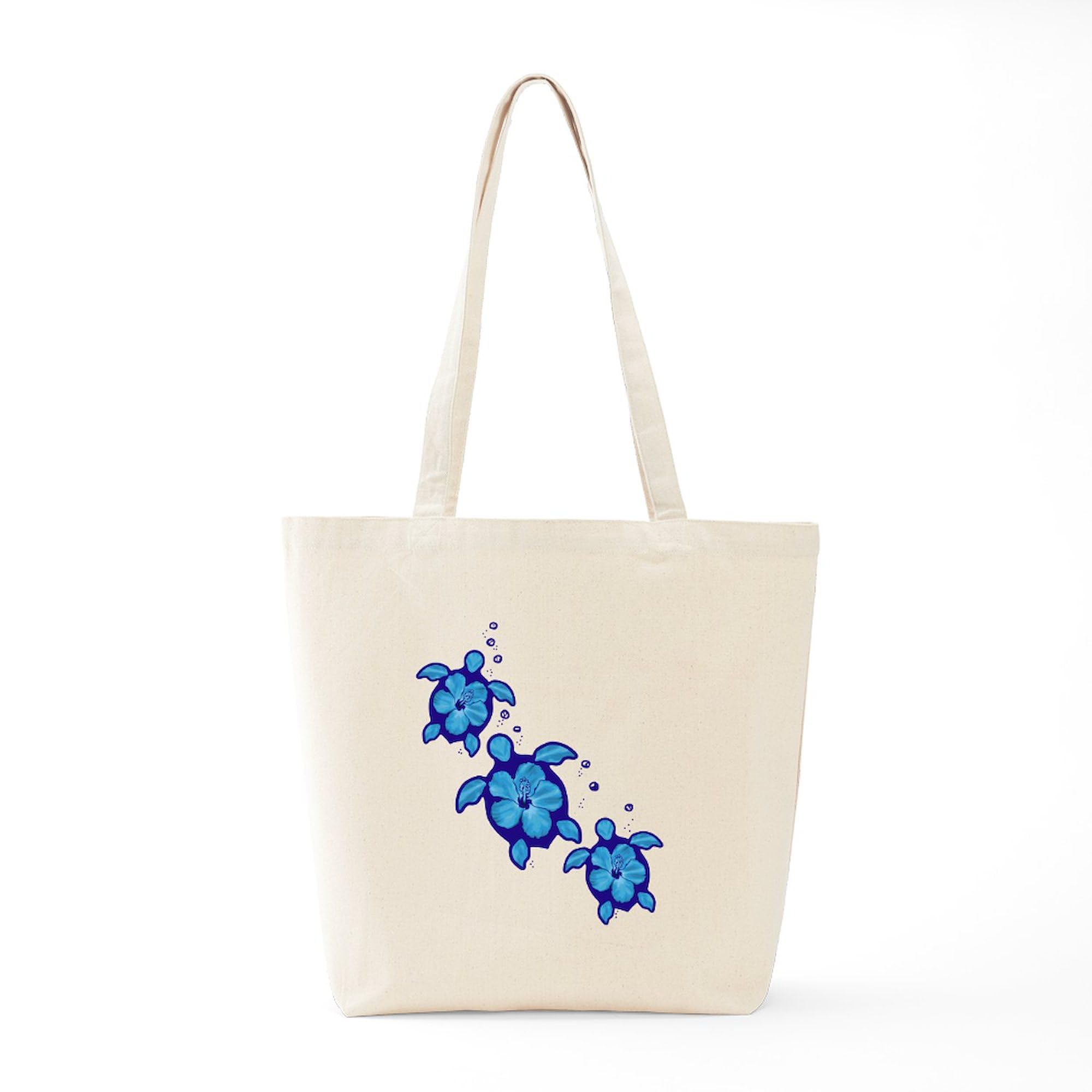 Blue Hibiscus Honu Turtles Canvas Tote Bag - Eco-Friendly Reusable Shopping Bag for Beach, Grocery & Daily Use | Natural Cotton Carryall for Women & Men