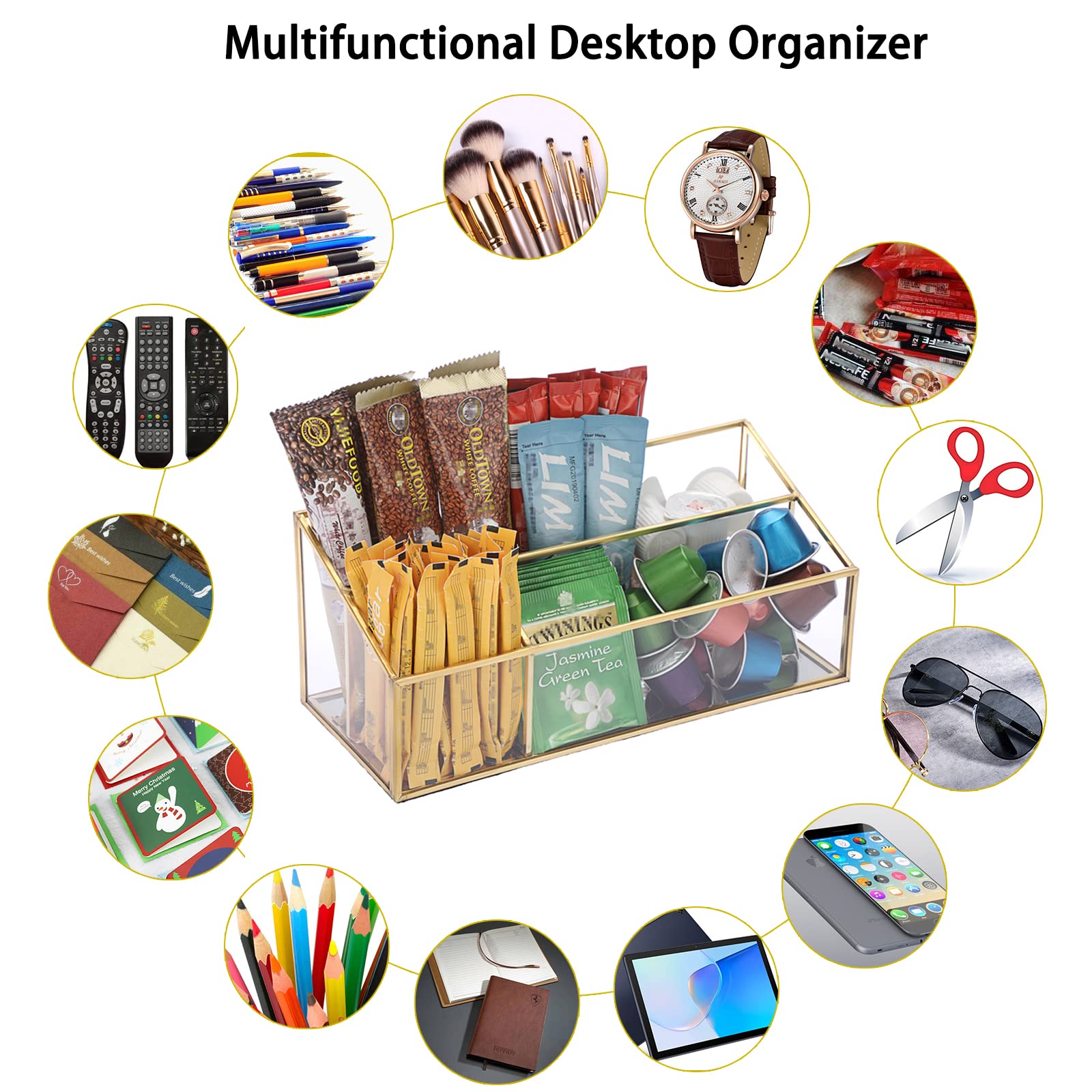 Sumnacon Glass Mail Organizer - Elegant Desktop Letter Holder & Makeup Brush Organizer - Modern Countertop Storage for Home Office, Living Room & Kitchen - Perfect for Bills, Letters & Cosmetics Organization