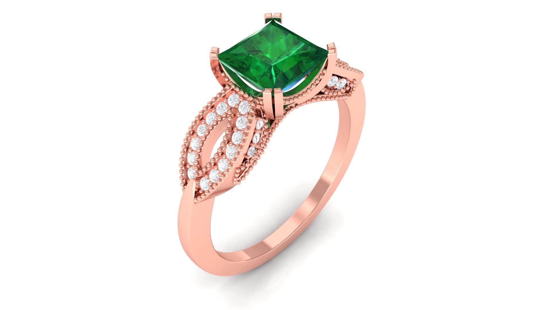 6mm Princess Cut Lab-Created Emerald Solitaire Ring - 14K Solid Gold with Diamond Accents - Perfect for Engagement, Wedding & Anniversary Gifts