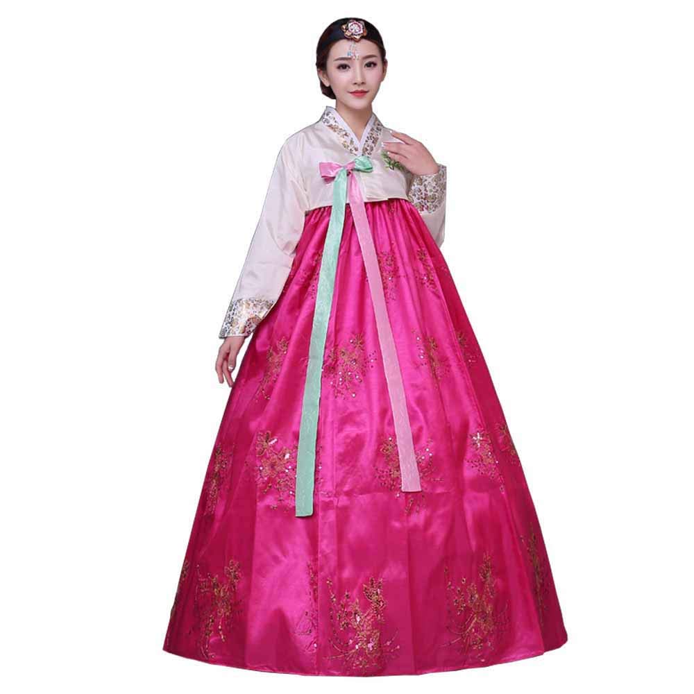 Traditional Korean Hanbok Dress for Women - Long Sleeve Elegant Palace Hanboks Costume for Wedding, Dance, Cosplay & Cultural Events