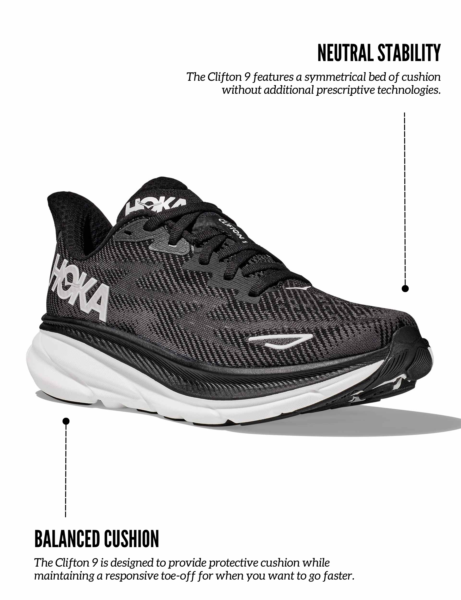 Brooks Clifton 9 Running Shoes for Men & Women - Black/White - Lightweight Cushioned Sneakers for Jogging, Walking & Gym Workouts
