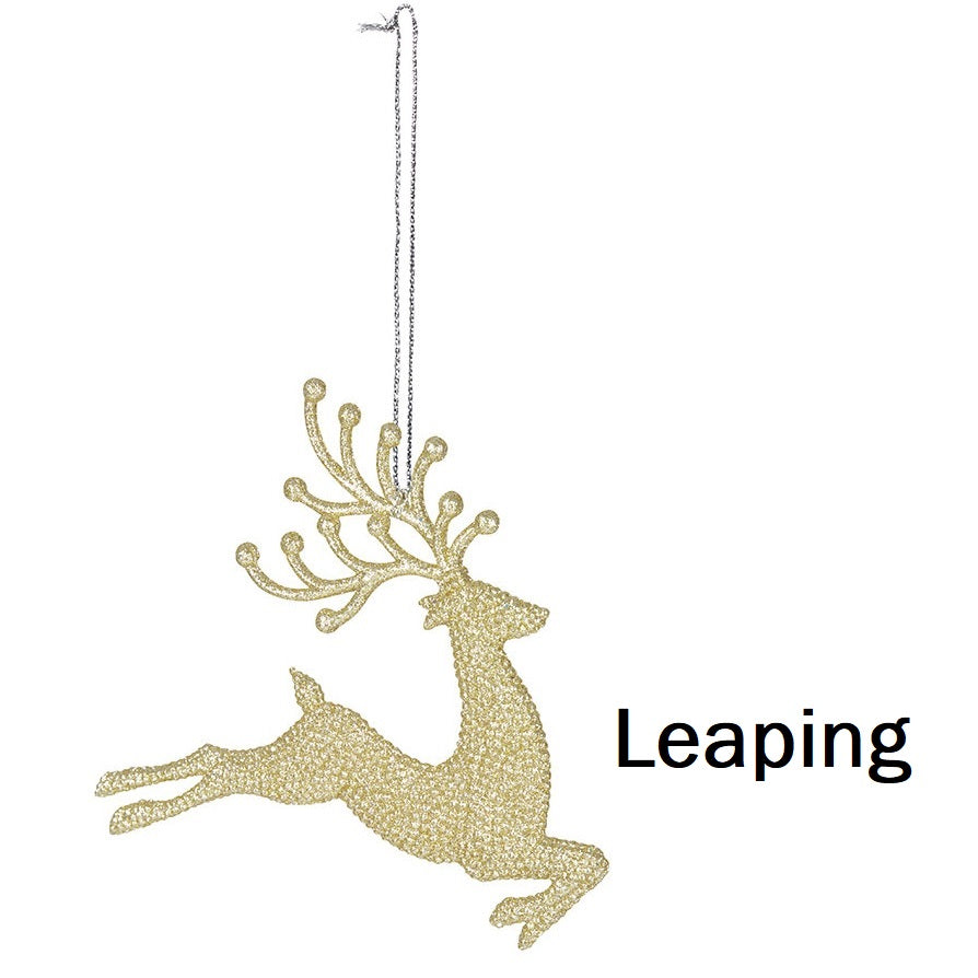 7 Pack Champagne Gold Acrylic Diamond Reindeer Christmas Tree Ornaments - Elegant Holiday Decor for Xmas Tree, Home, Party & Gift Giving
