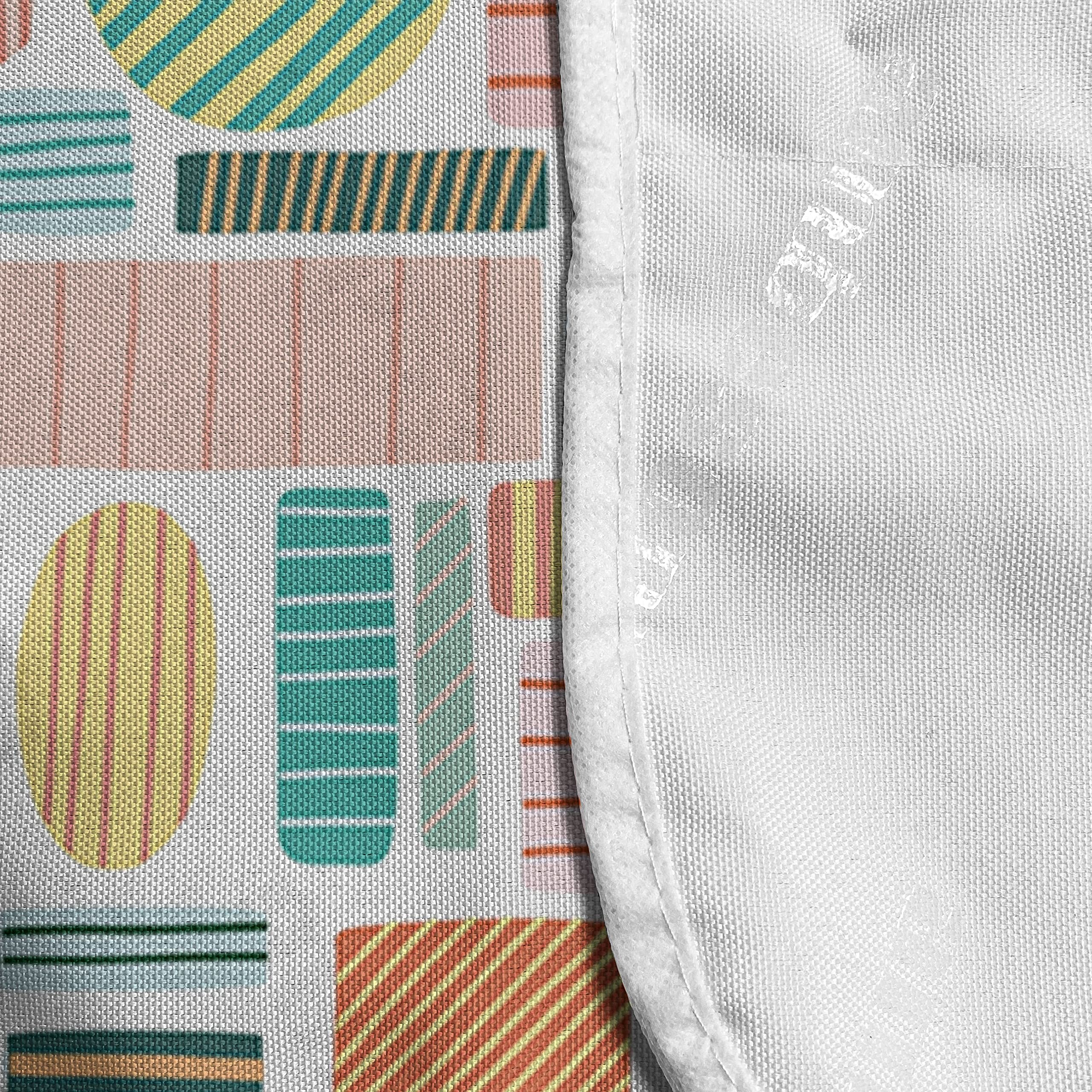 Lunarable Geometric Microwave Oven Cover - Abstract Striped Pattern with Soft Pastel Triangles & Squares | Waterproof Kitchen Organizer with Pockets (36